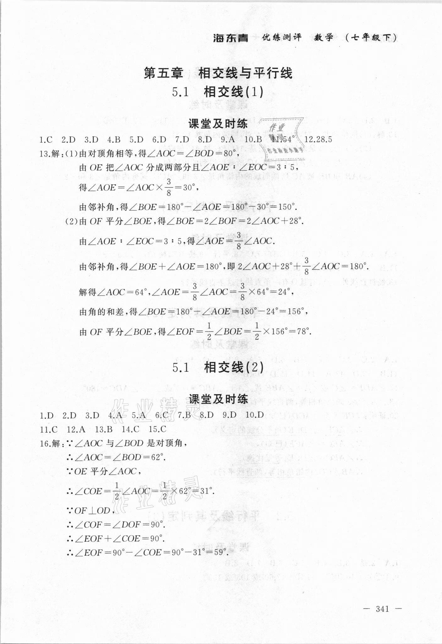 2021年海東青優(yōu)練測評(píng)七年級(jí)數(shù)學(xué)下冊人教版牡丹江專版 參考答案第1頁