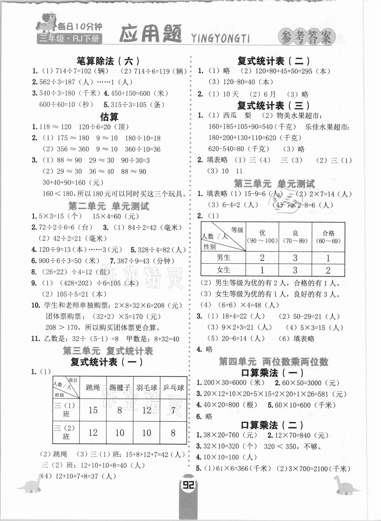 2021年應用題天天練三年級下冊人教版中州古籍出版社 第2頁