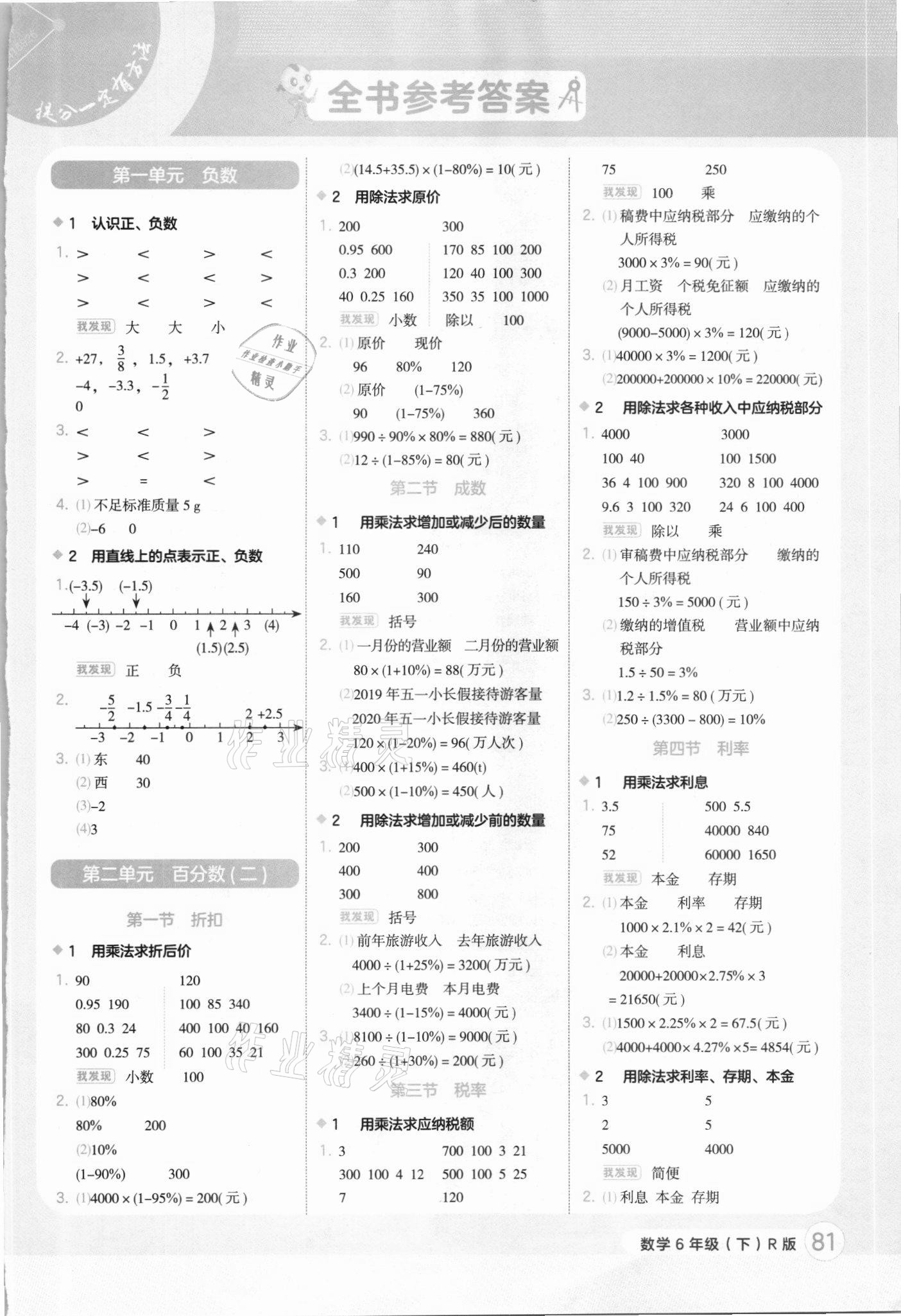 2021年每日一招速算作業(yè)六年級數(shù)學(xué)下冊人教版 第1頁