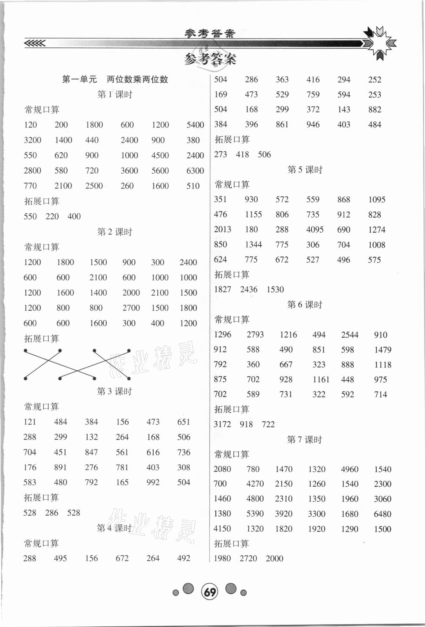 2021年研优口算题卡三年级数学下册苏教版 第1页