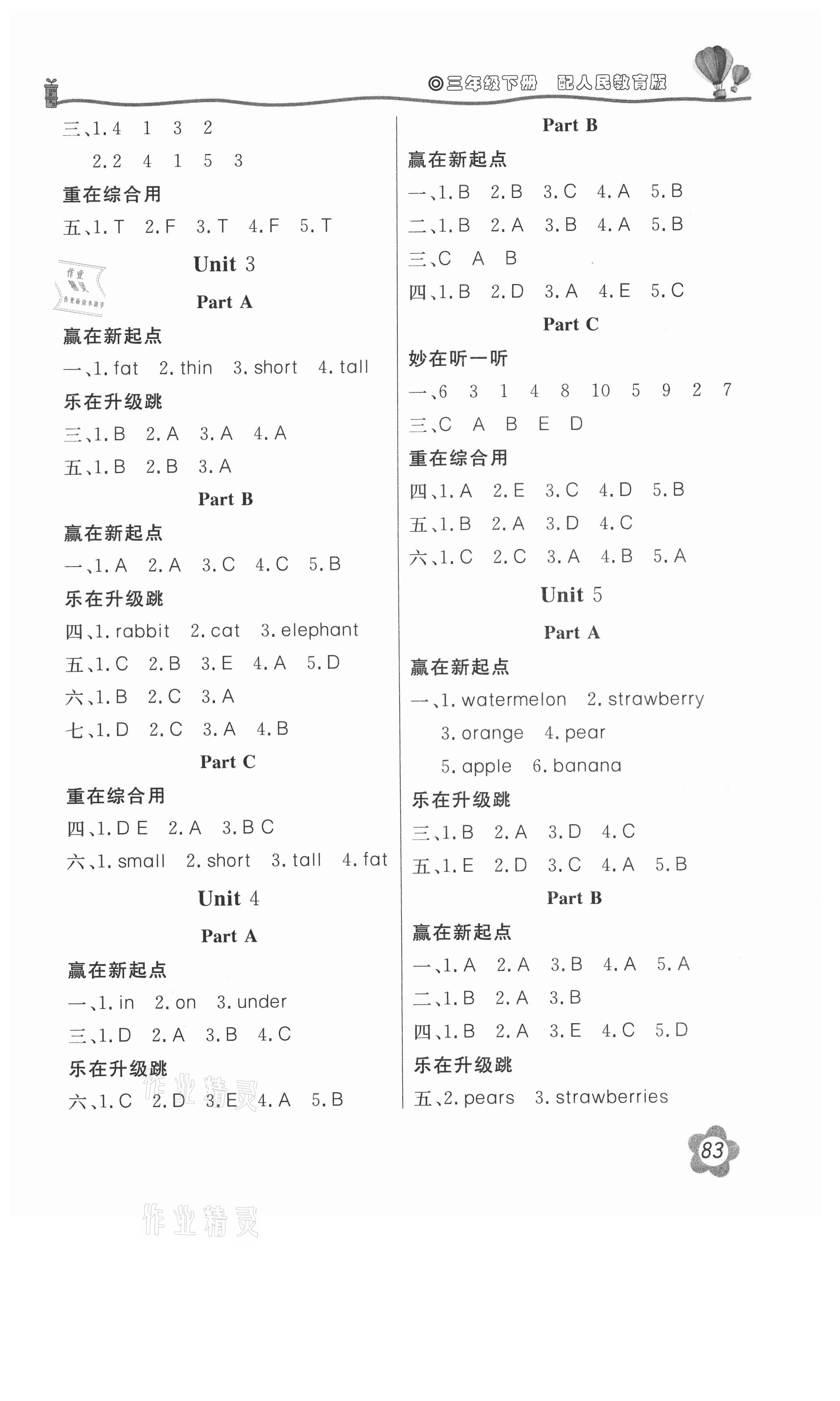 2021年新課堂同步訓(xùn)練三年級(jí)英語(yǔ)下冊(cè)人教PEP版三起 參考答案第2頁(yè)