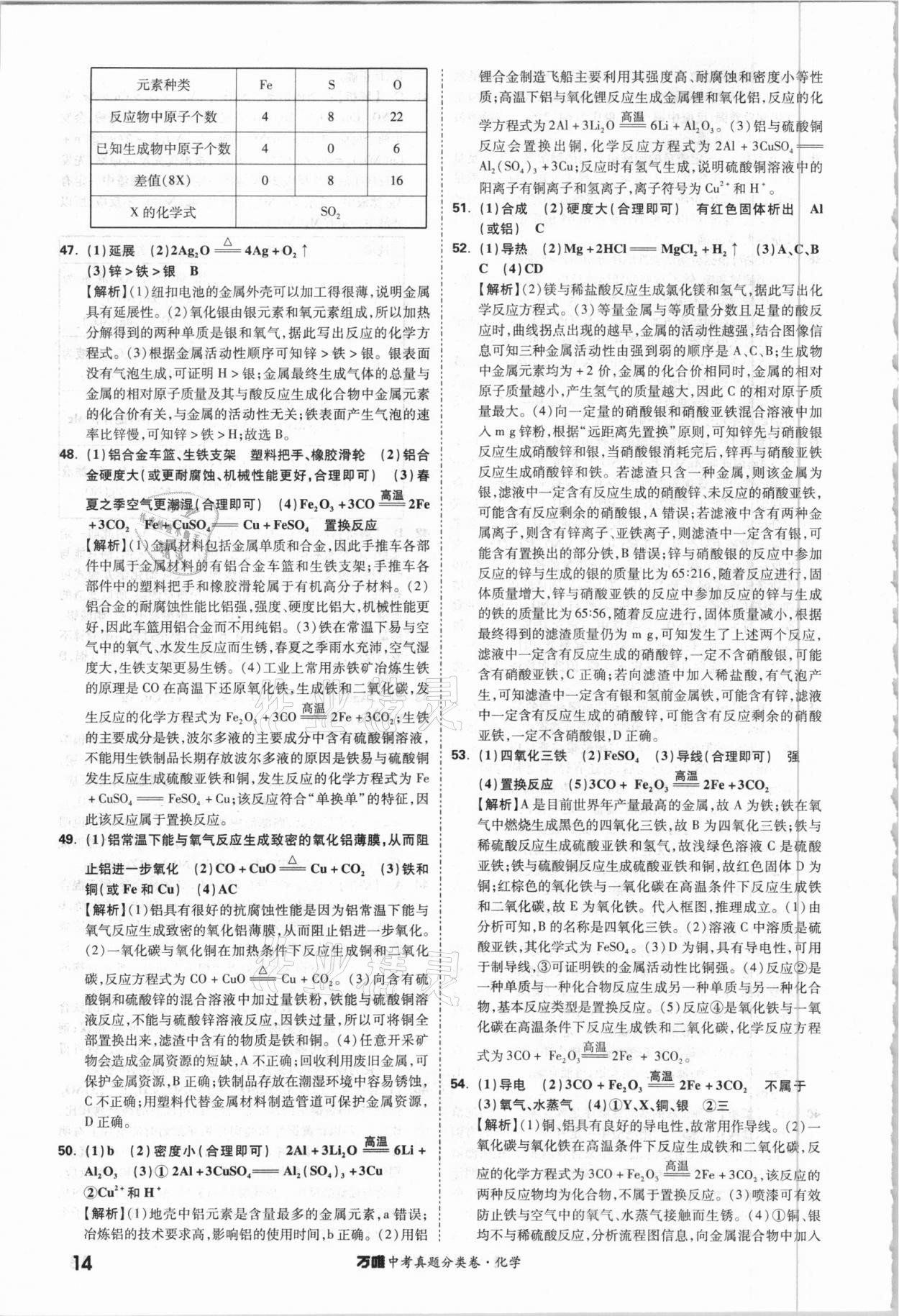 2021年萬唯中考真題分類卷化學(xué)&nbsp;參考答案第13頁