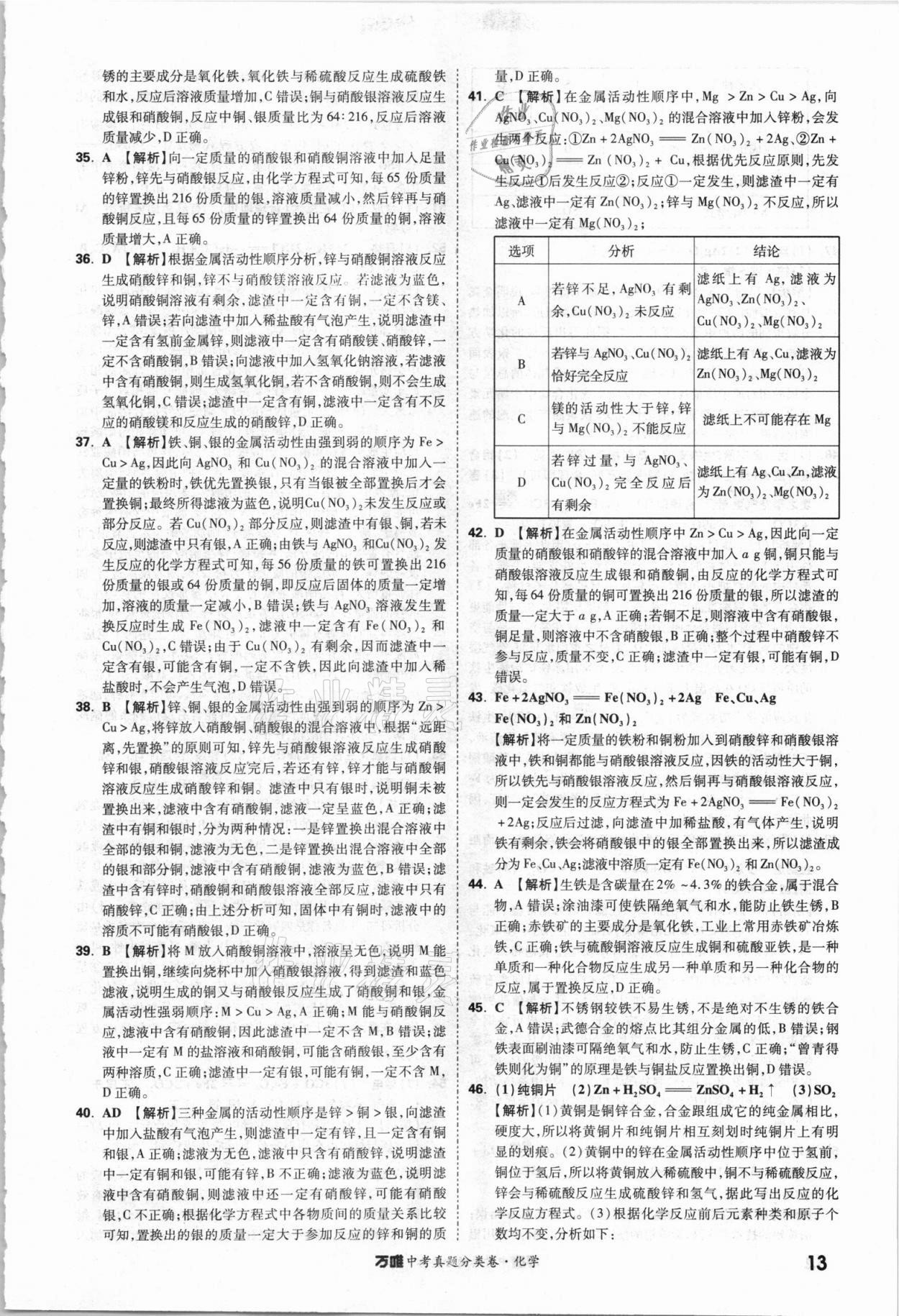 2021年萬唯中考真題分類卷化學(xué)&nbsp;參考答案第12頁