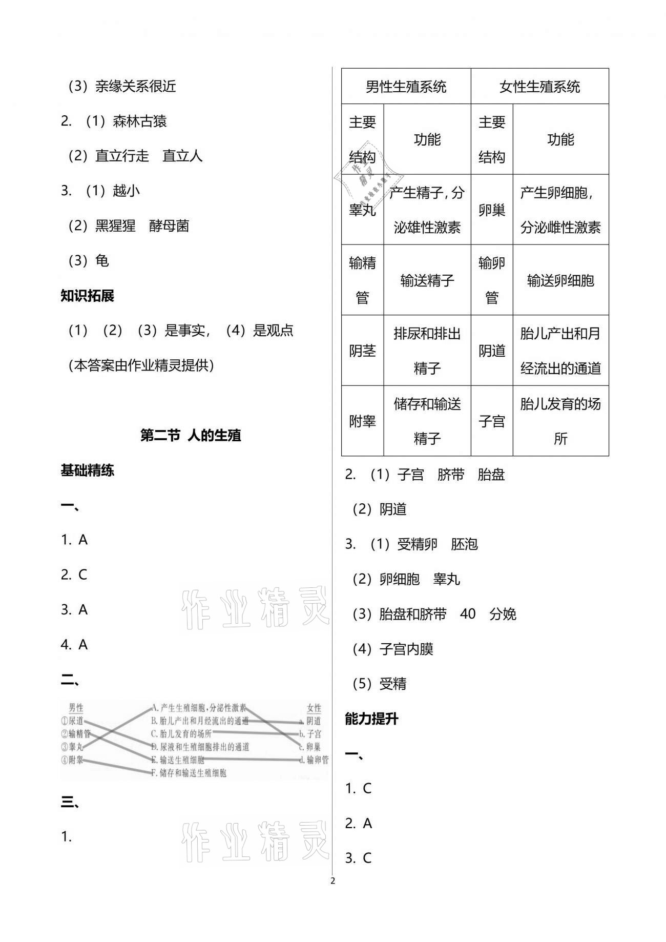 2021年精確制導(dǎo)七年級生物下冊人教版 參考答案第2頁