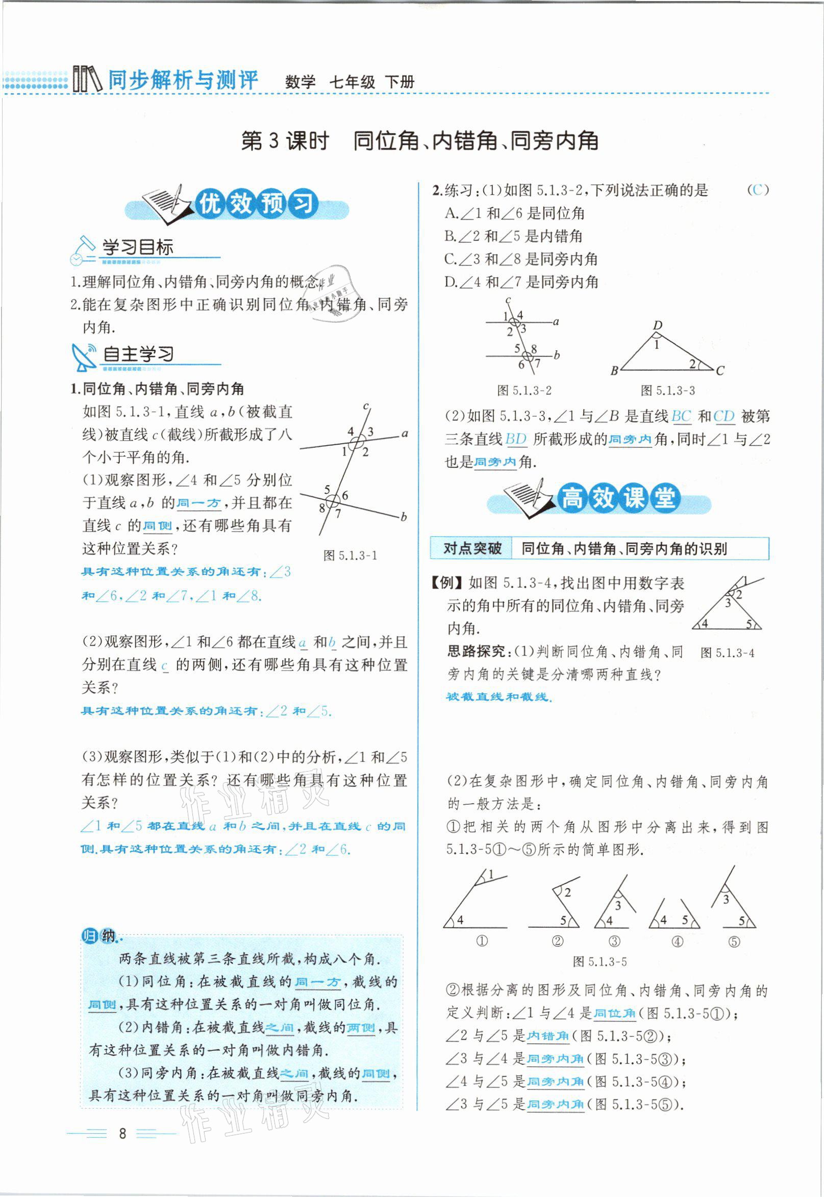 2021年人教金学典同步解析与测评七年级数学下册人教版云南专版 参考答案第8页