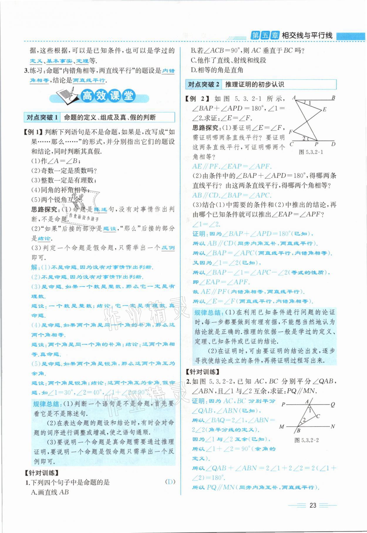 2021年人教金學典同步解析與測評七年級數(shù)學下冊人教版云南專版 參考答案第23頁