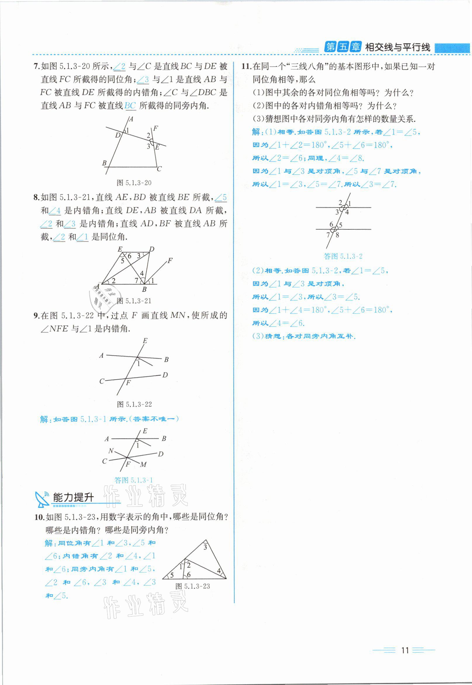 2021年人教金学典同步解析与测评七年级数学下册人教版云南专版 参考答案第11页