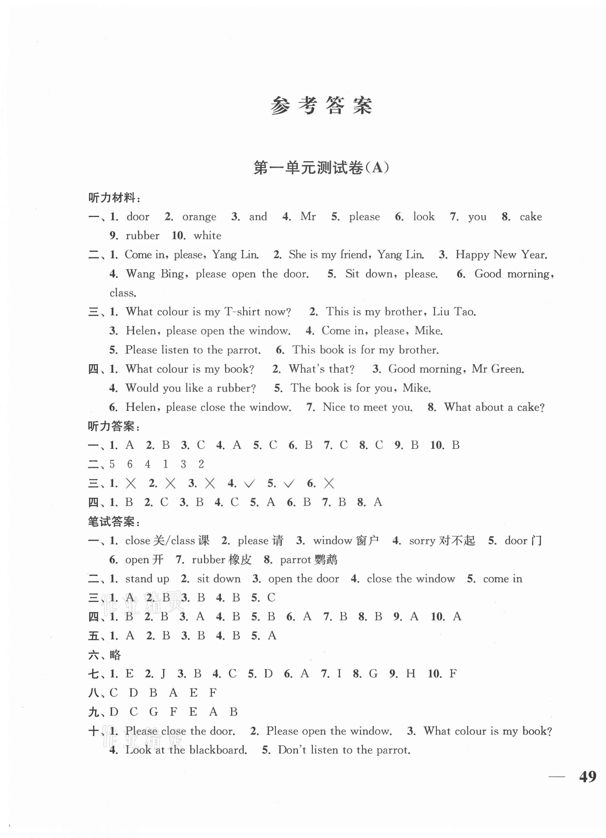 2021年隨堂測試卷三年級英語下冊江蘇版江蘇鳳凰美術(shù)出版社 第1頁