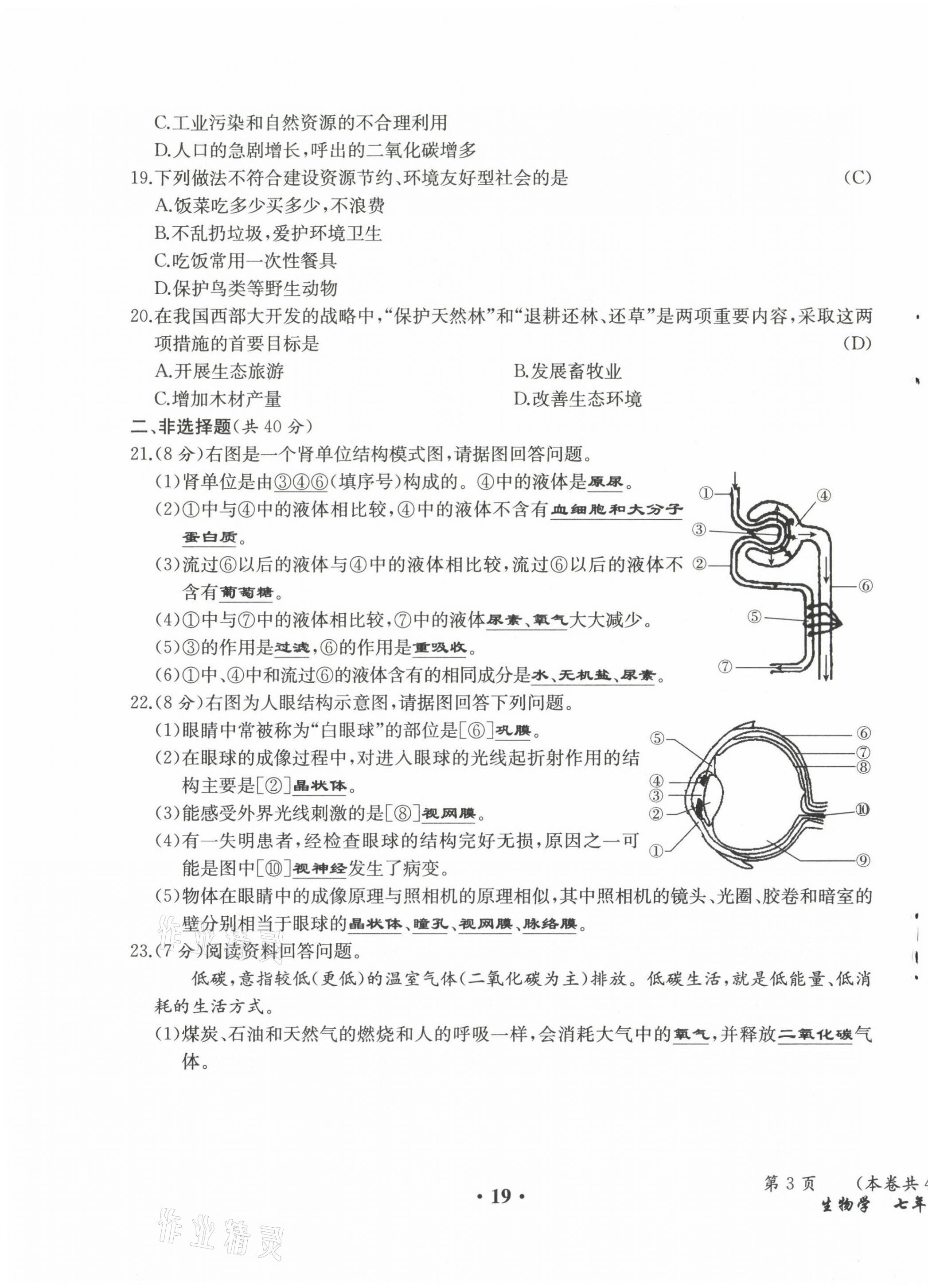 2021年人教金學(xué)典同步解析與測評七年級生物下冊人教版云南專版 參考答案第33頁