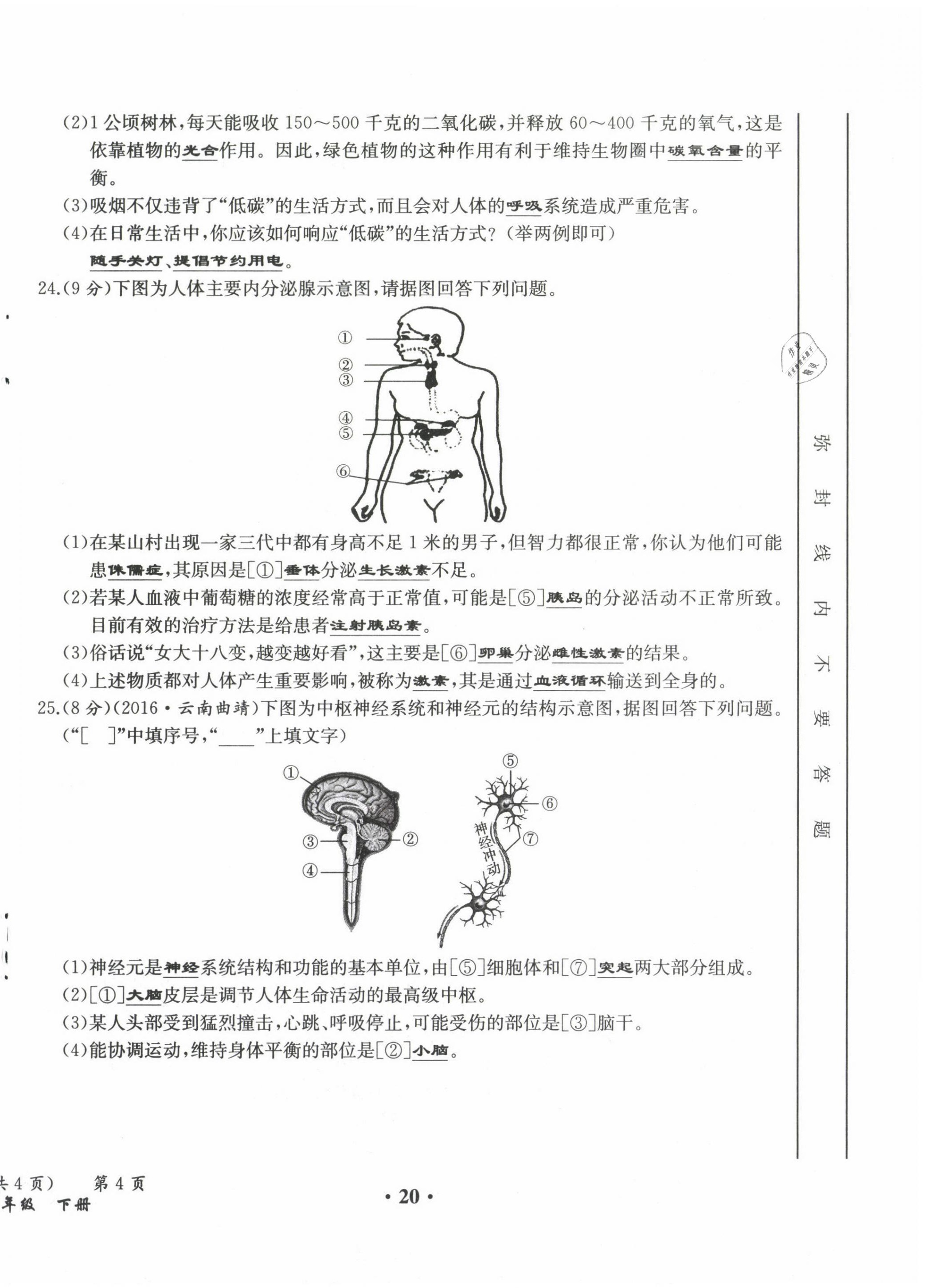 2021年人教金学典同步解析与测评七年级生物下册人教版云南专版 参考答案第35页