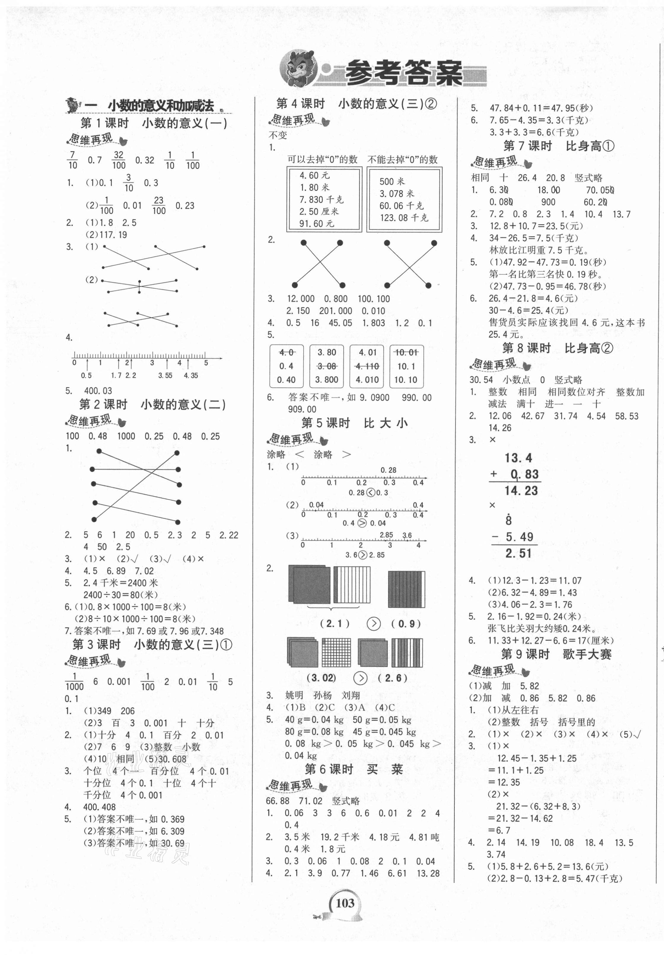 2021年世紀(jì)金榜金榜小博士四年級(jí)數(shù)學(xué)下冊(cè)北師大版 參考答案第1頁(yè)