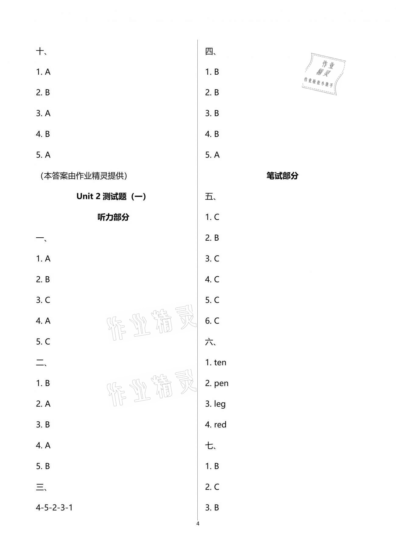 2021年同步練習(xí)冊(cè)配套單元自測(cè)試卷三年級(jí)英語(yǔ)下冊(cè)人教版 第4頁(yè)