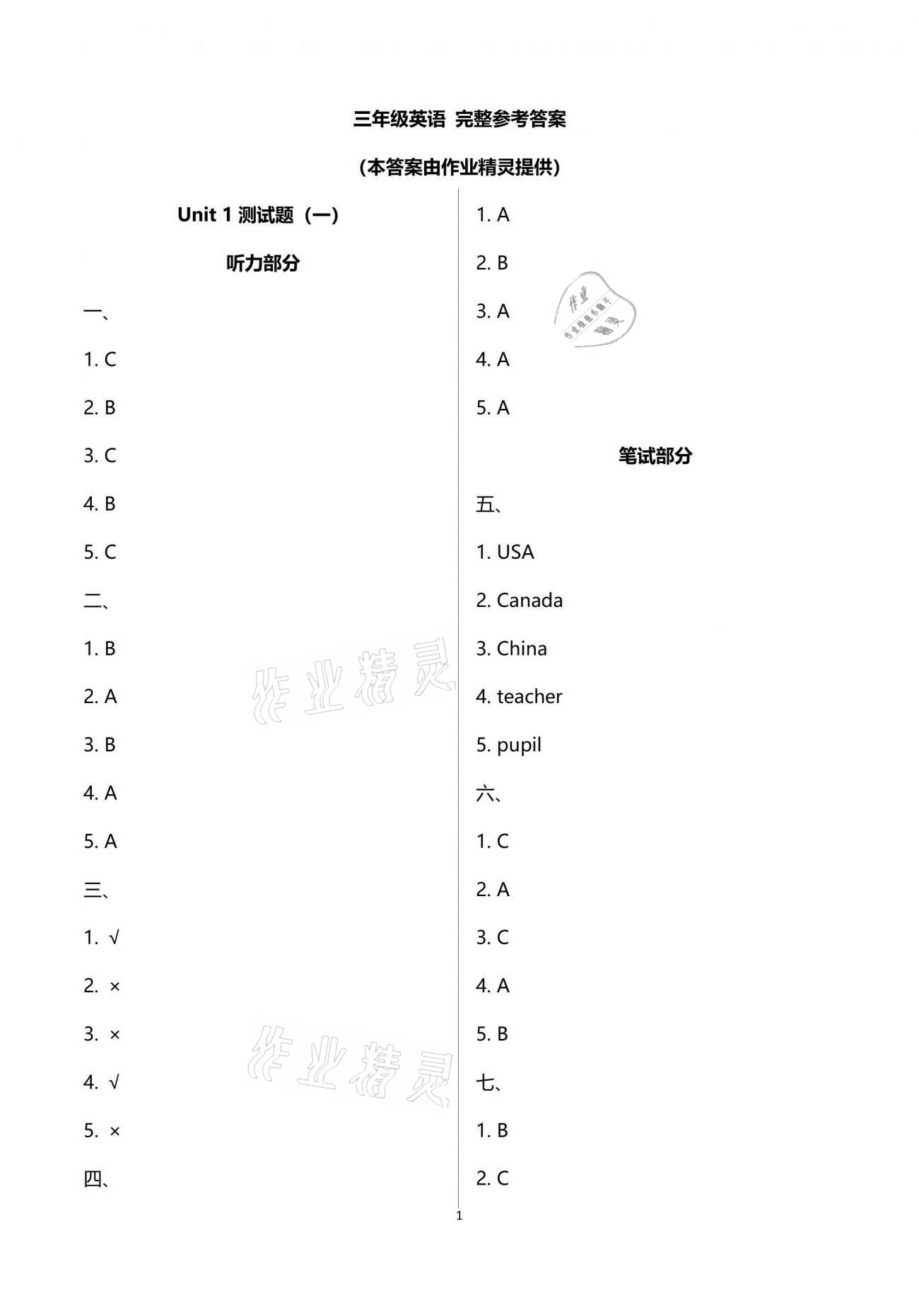 2021年同步練習冊配套單元自測試卷三年級英語下冊人教版 第1頁