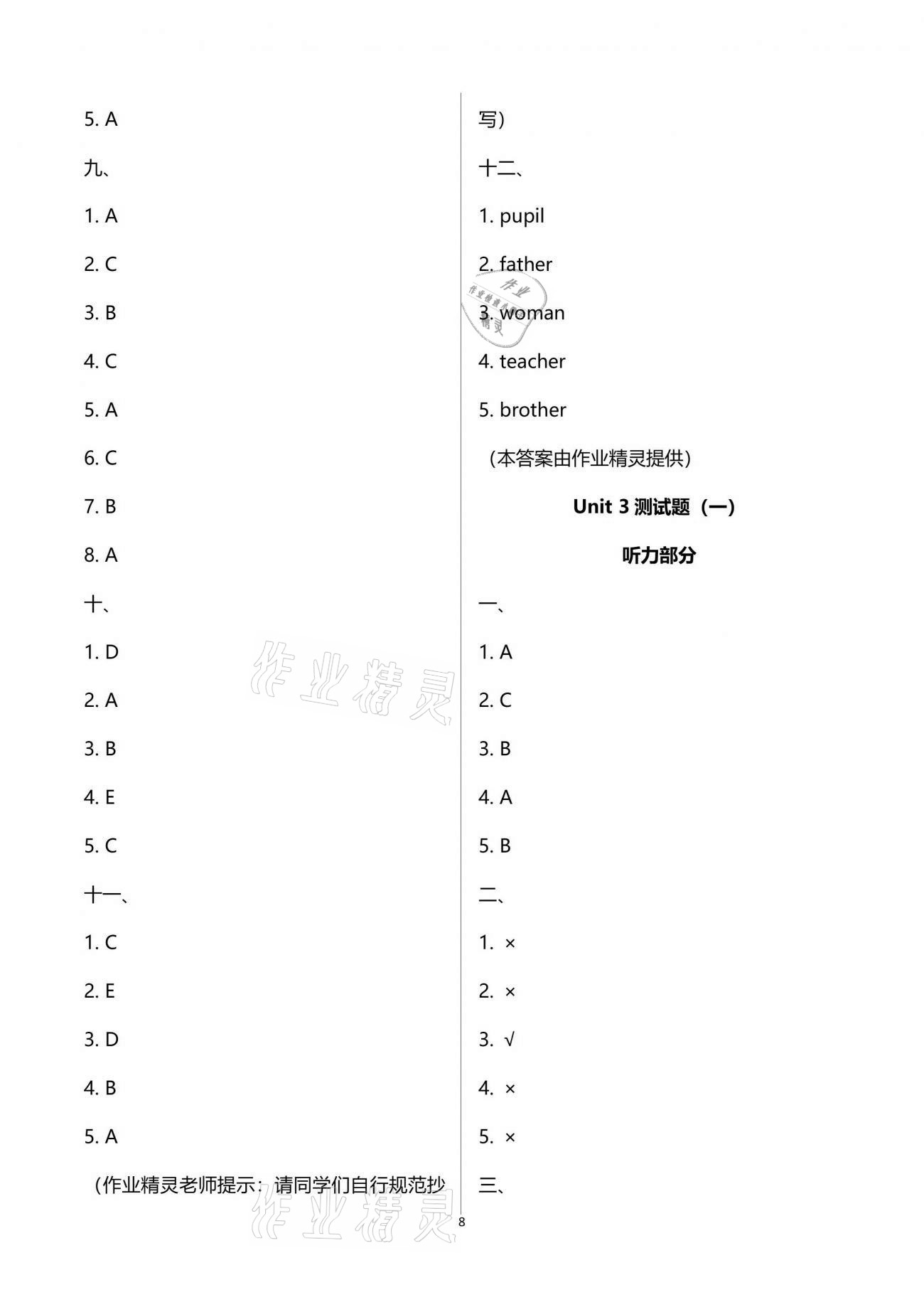 2021年同步練習(xí)冊配套單元自測試卷三年級英語下冊人教版 第8頁
