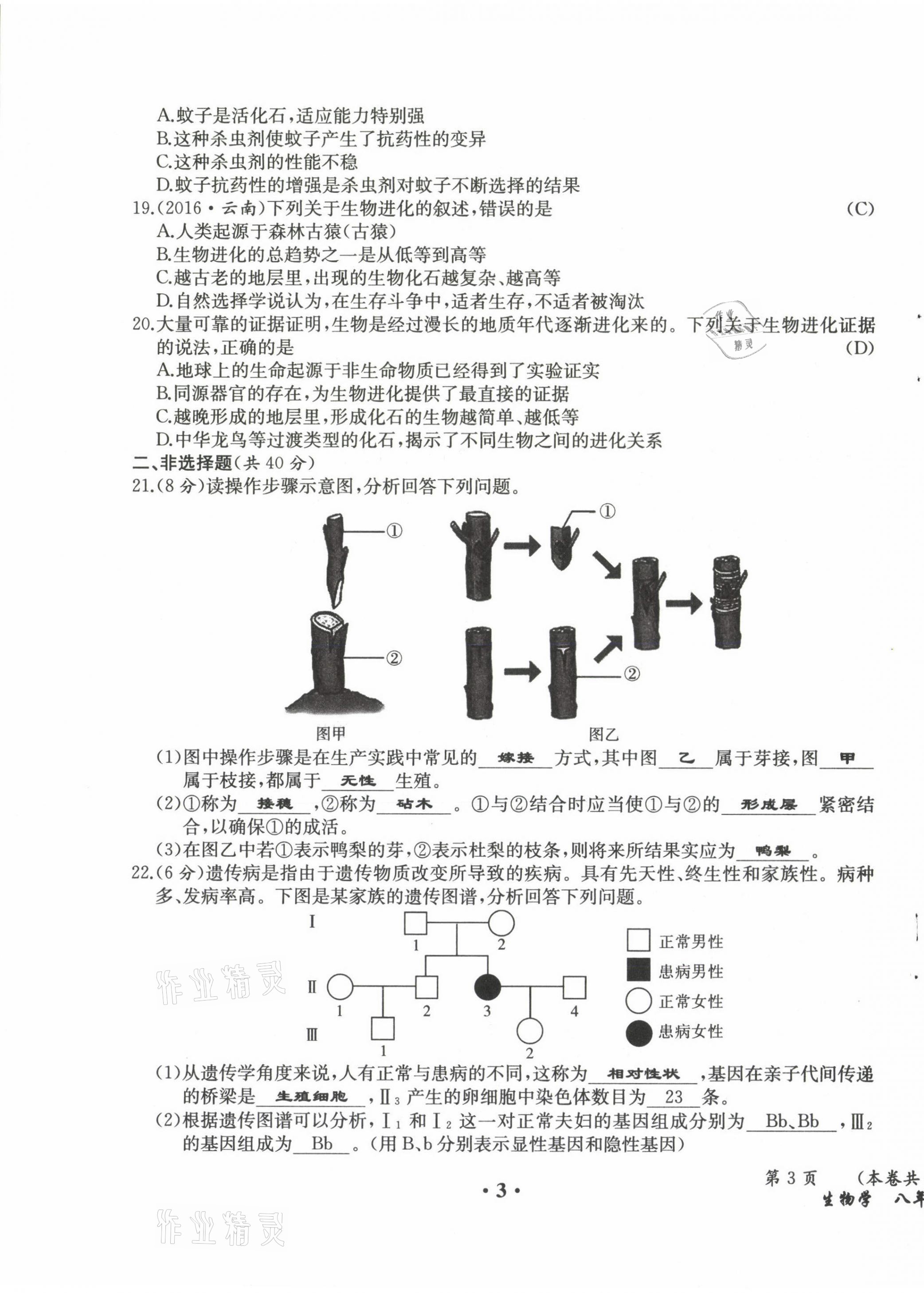 2021年人教金學(xué)典同步解析與測(cè)評(píng)八年級(jí)生物下冊(cè)人教版云南專版 參考答案第3頁(yè)