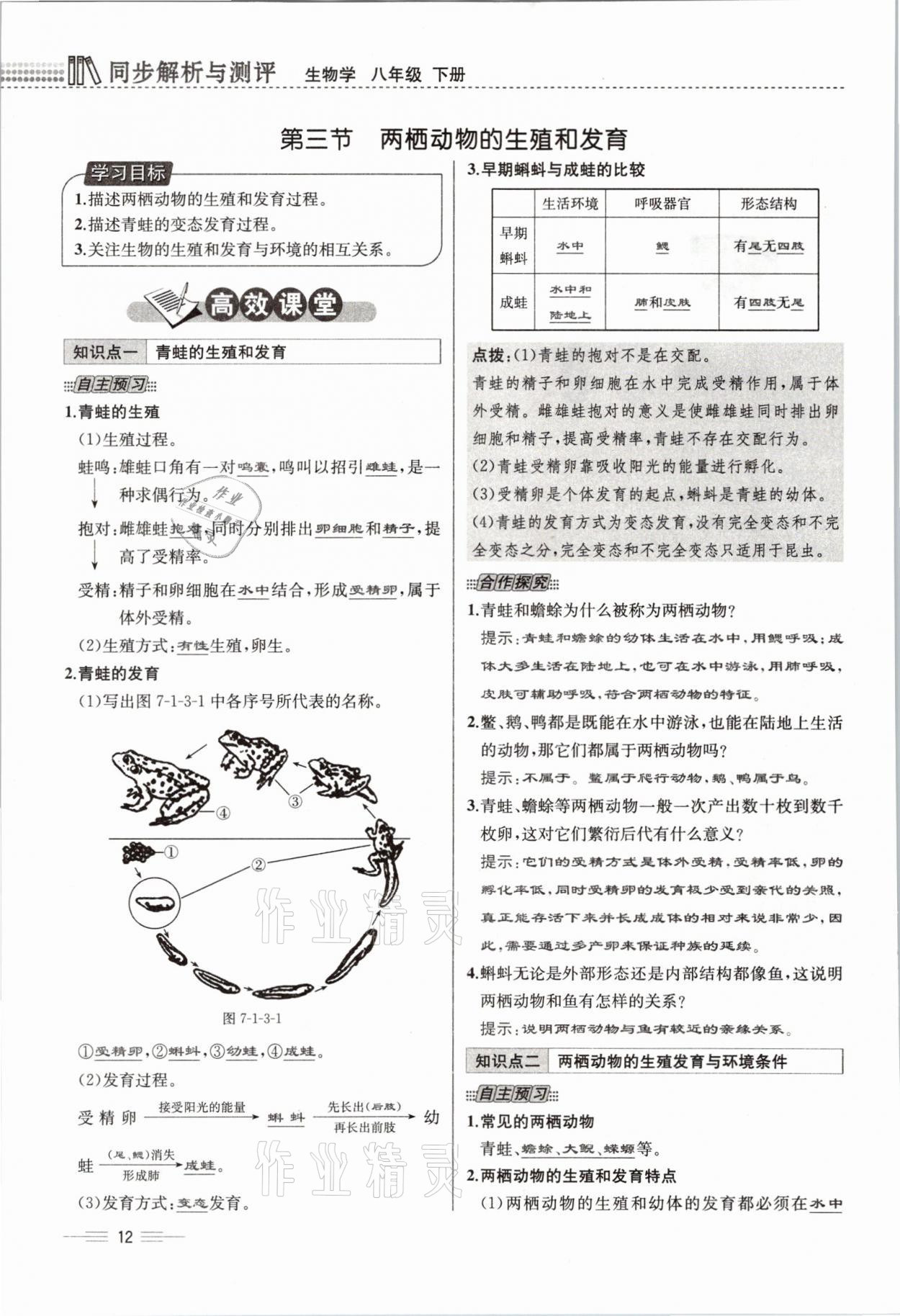 2021年人教金学典同步解析与测评八年级生物下册人教版云南专版 参考答案第31页