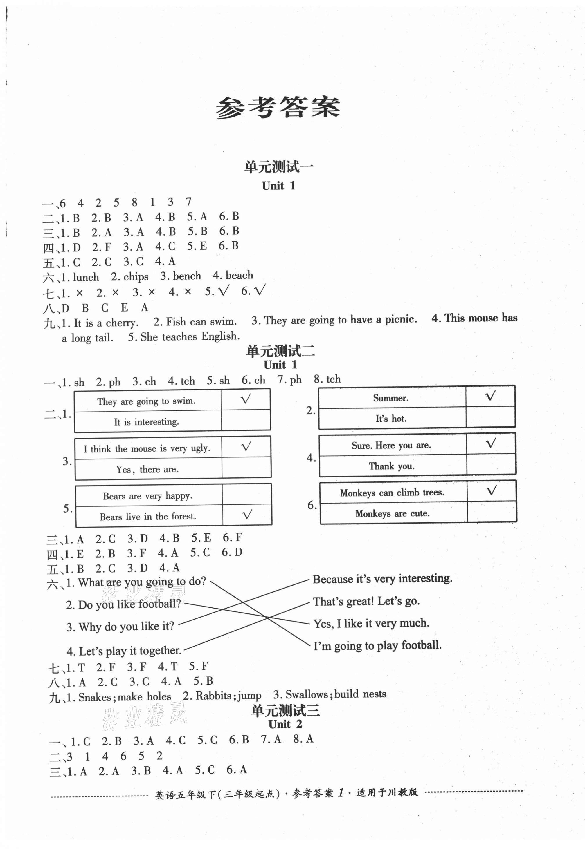 2021年单元测试五年级英语下册川教版三起四川教育出版社 第1页