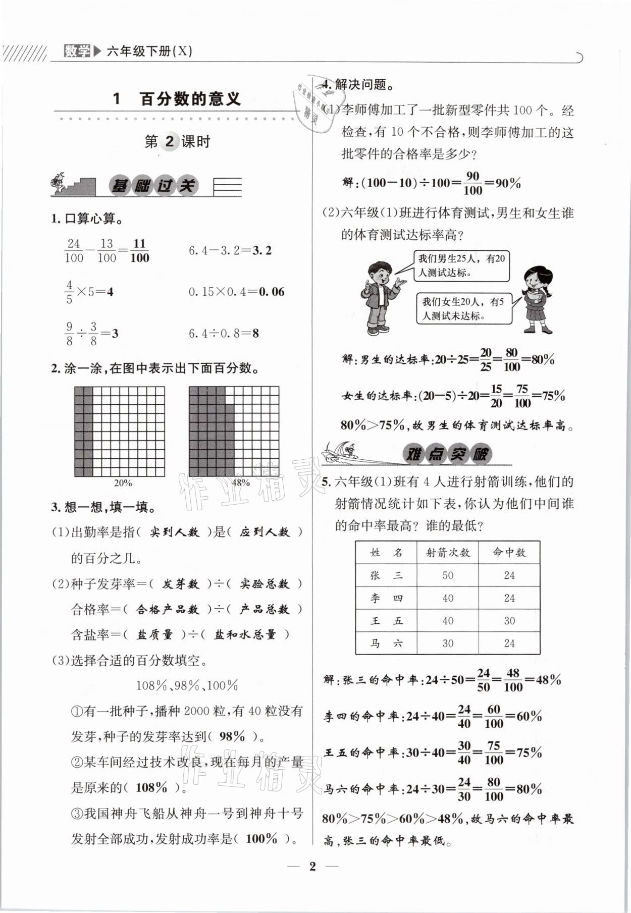 2021年一線名師全優(yōu)提分作業(yè)六年級數(shù)學(xué)下冊西師大版 參考答案第2頁