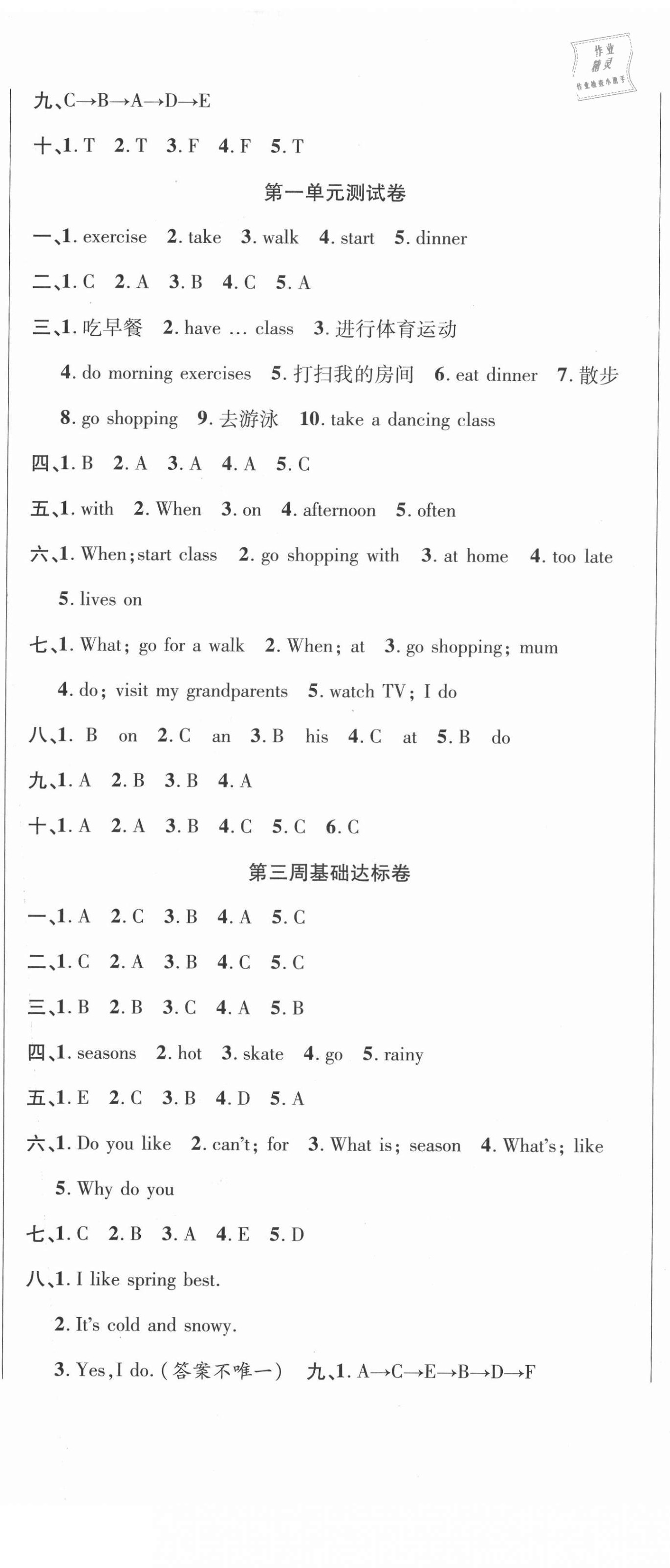 2021年考點必練精編卷五年級英語下冊人教PEP版 參考答案第2頁