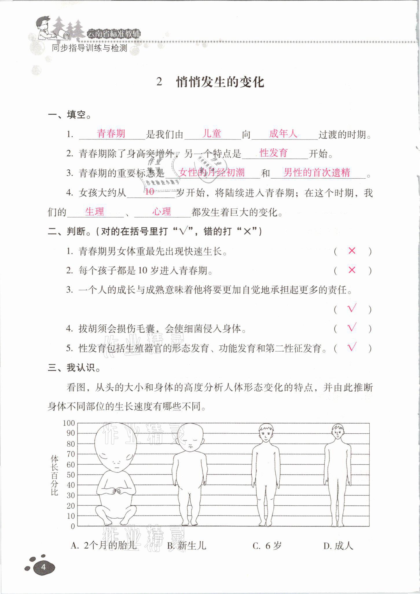 2021年云南省標準教輔同步指導訓練與檢測六年級科學下冊蘇教版 參考答案第3頁