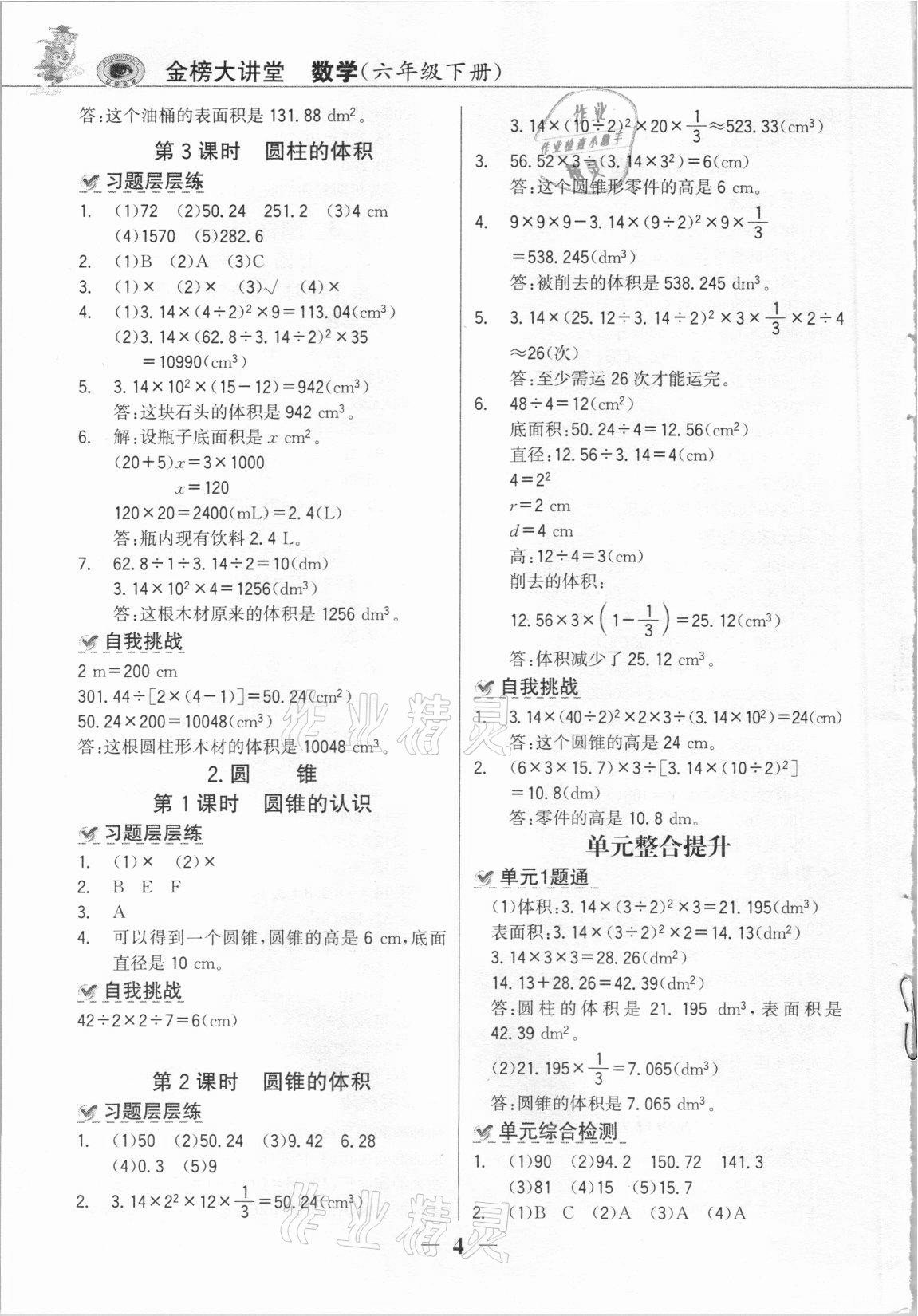 2021年世纪金榜金榜大讲堂六年级数学下册人教版C版 参考答案第3页