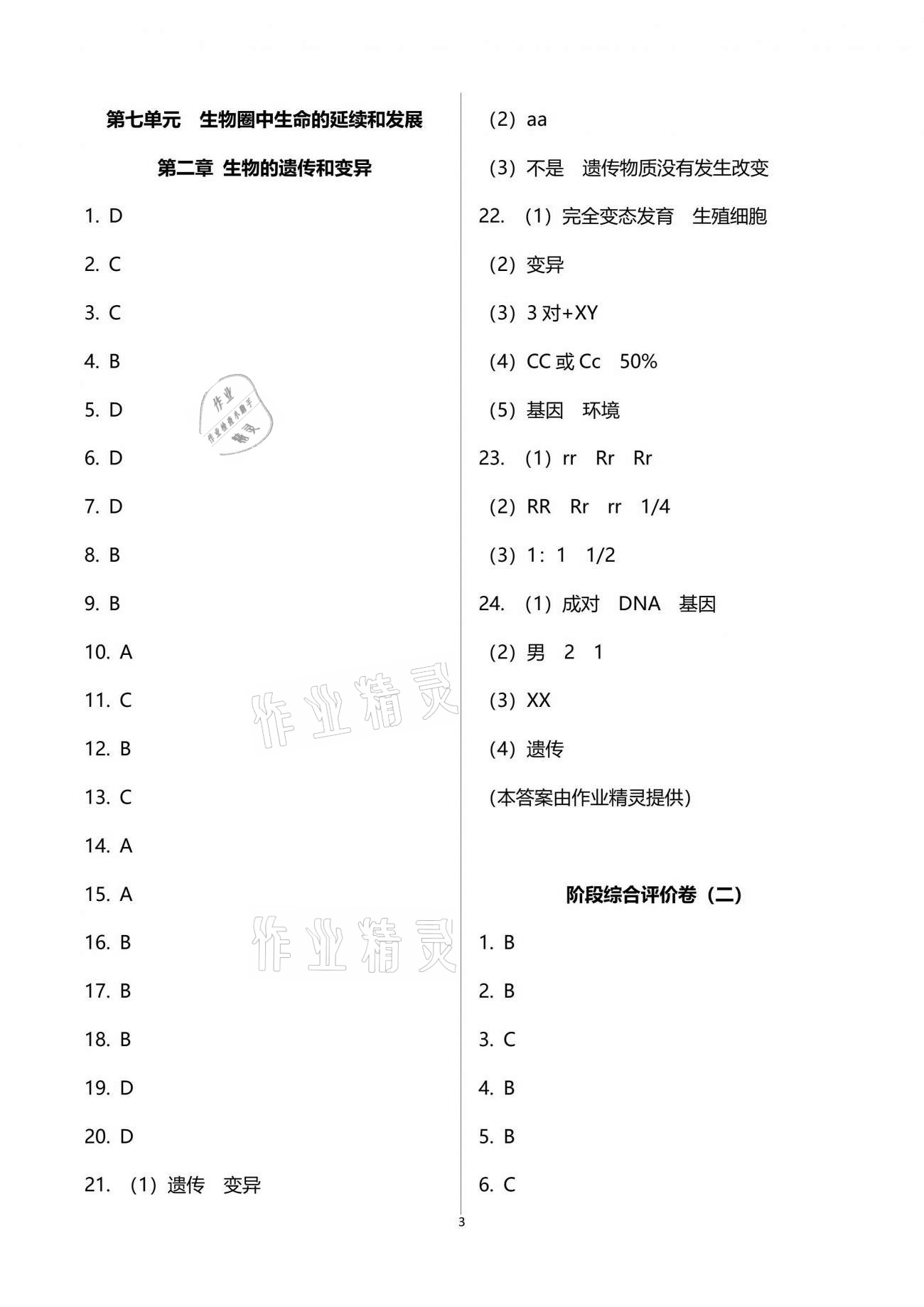 2021年新課標(biāo)節(jié)節(jié)高單元評價與階段月考試卷八年級生物學(xué)下冊人教版 參考答案第3頁