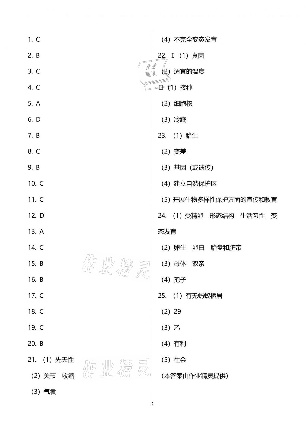 2021年新課標節(jié)節(jié)高單元評價與階段月考試卷八年級生物學下冊人教版 參考答案第2頁