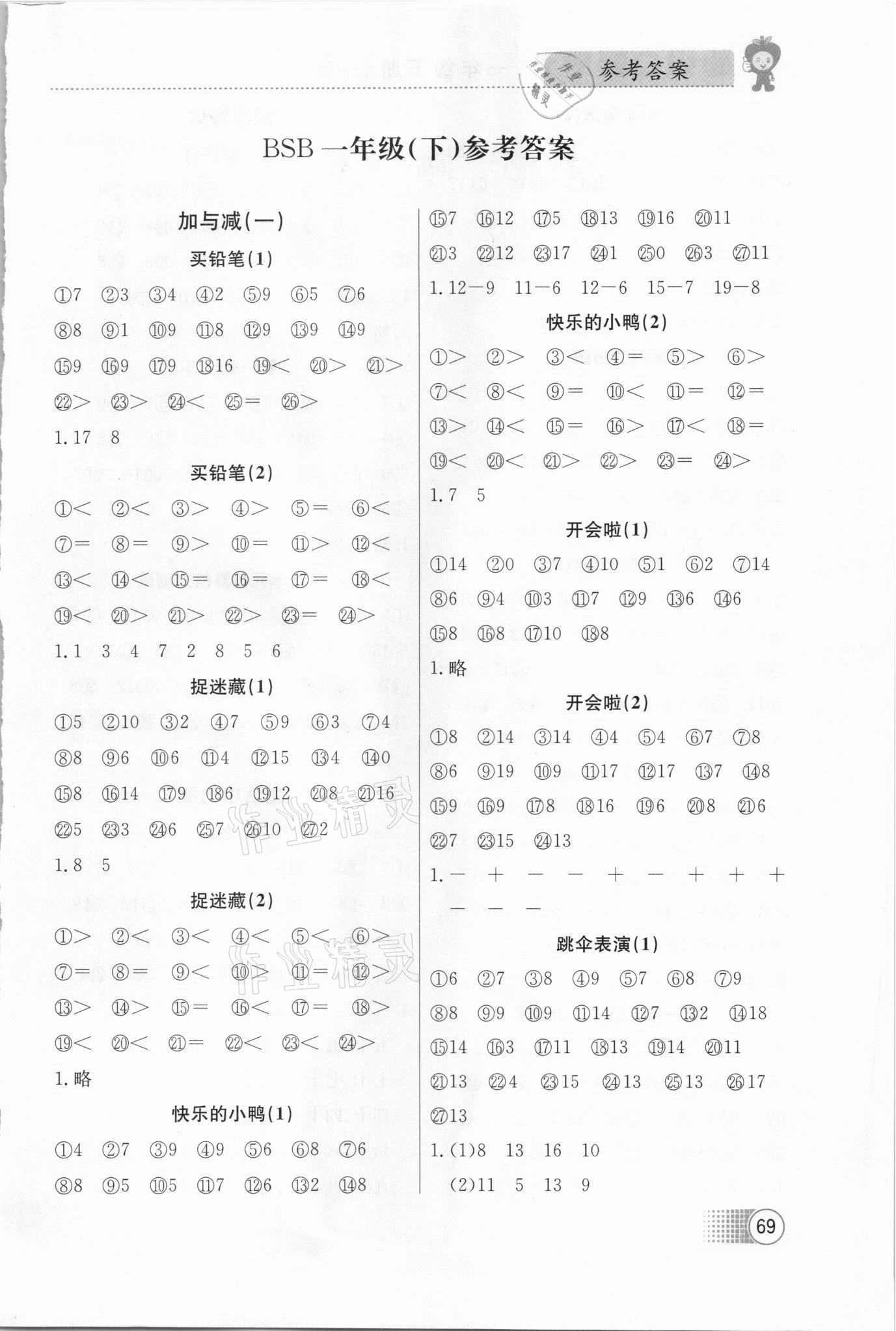 2021年超級口算題卡一年級下冊北師大版 第1頁