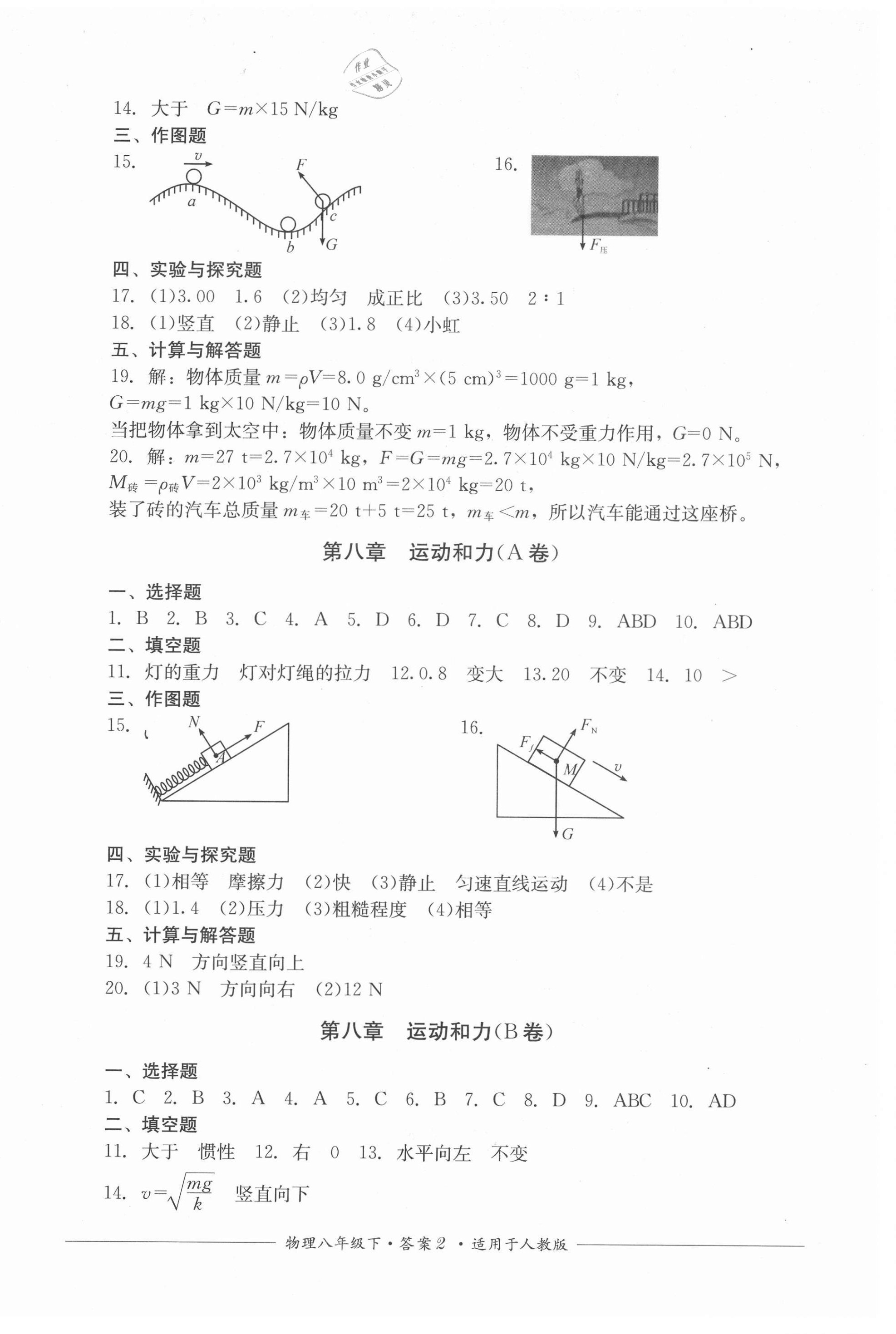 2021年單元測(cè)評(píng)八年級(jí)物理下冊(cè)人教版四川教育出版社 第2頁(yè)