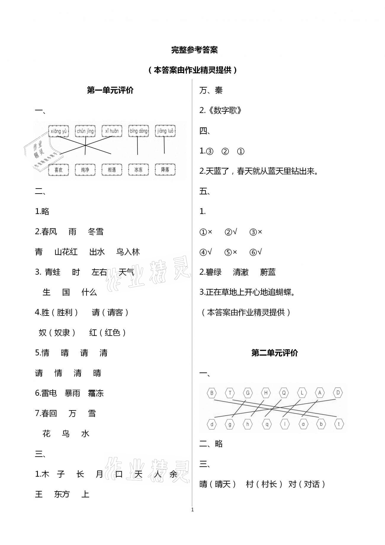 2021年綠色指標(biāo)自我提升一年級(jí)語(yǔ)文下冊(cè)人教版 第1頁(yè)