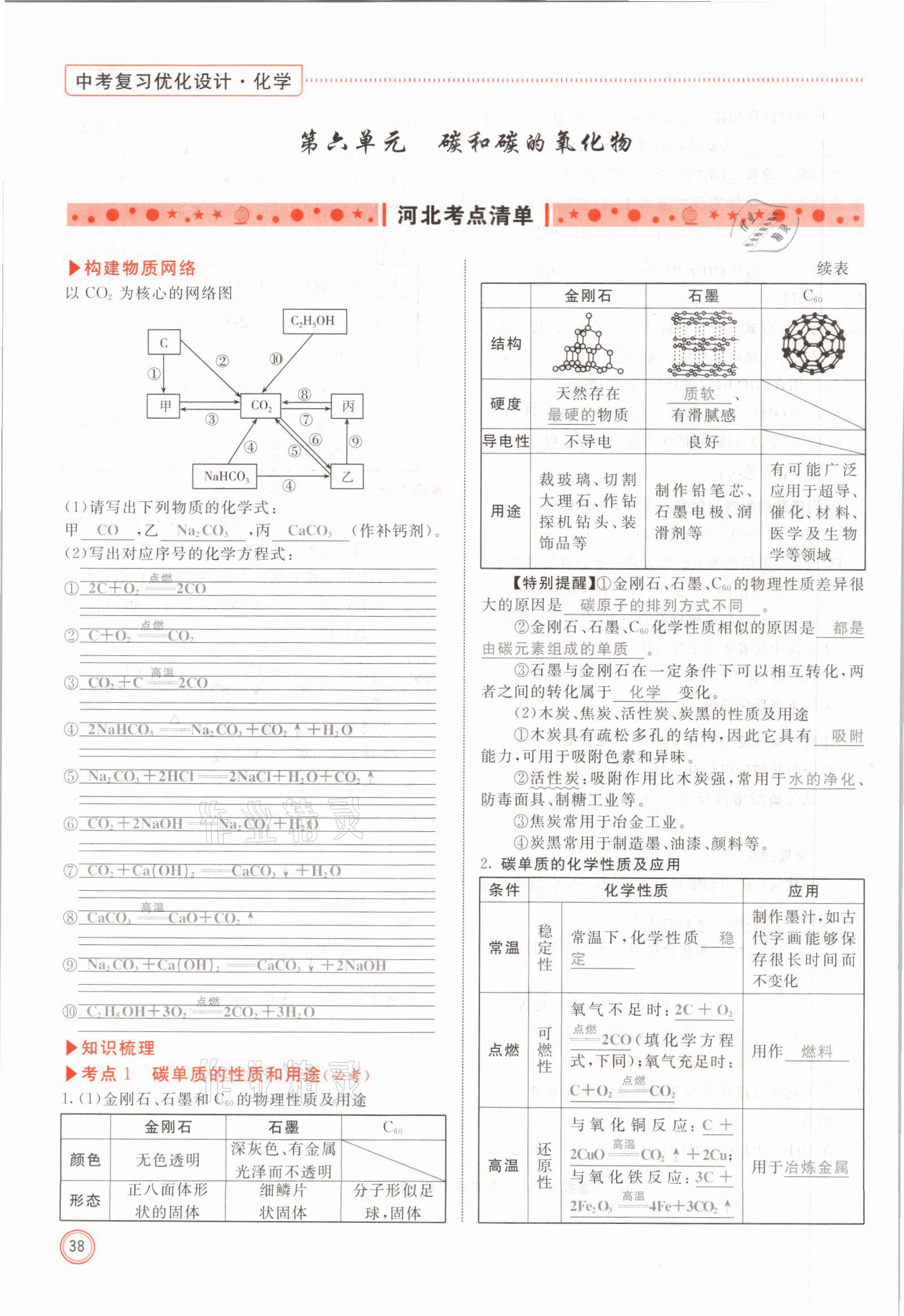 2021年冀考金榜中考总复习优化设计化学 参考答案第38页