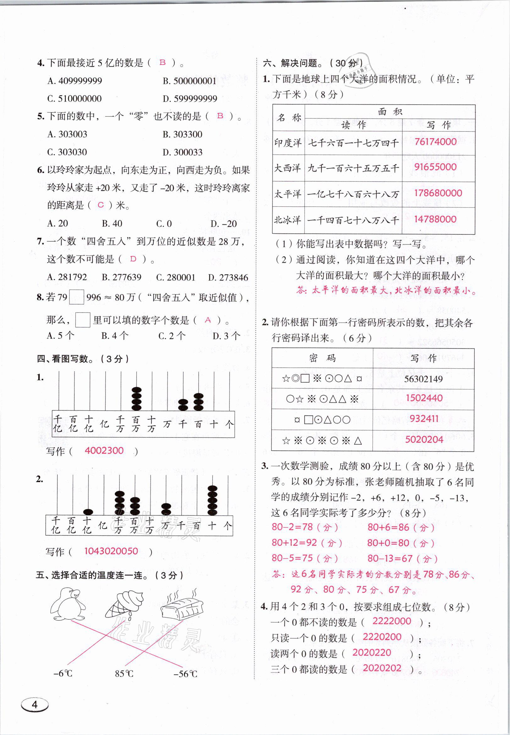 2021年名師面對(duì)面小考滿分特訓(xùn)方案數(shù)學(xué)山西專版 參考答案第4頁