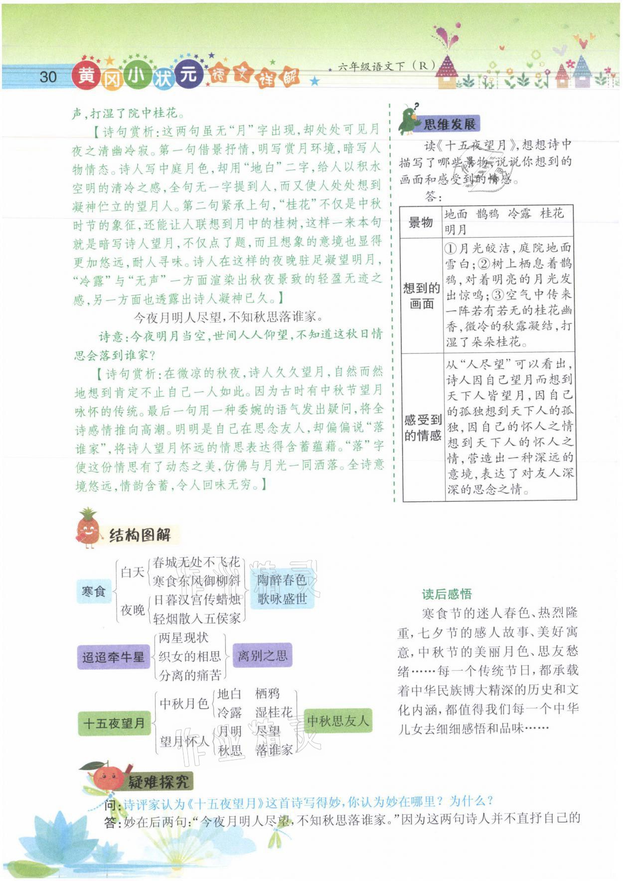 2021年黄冈小状元语文详解六年级语文下册人教版 参考答案第30页