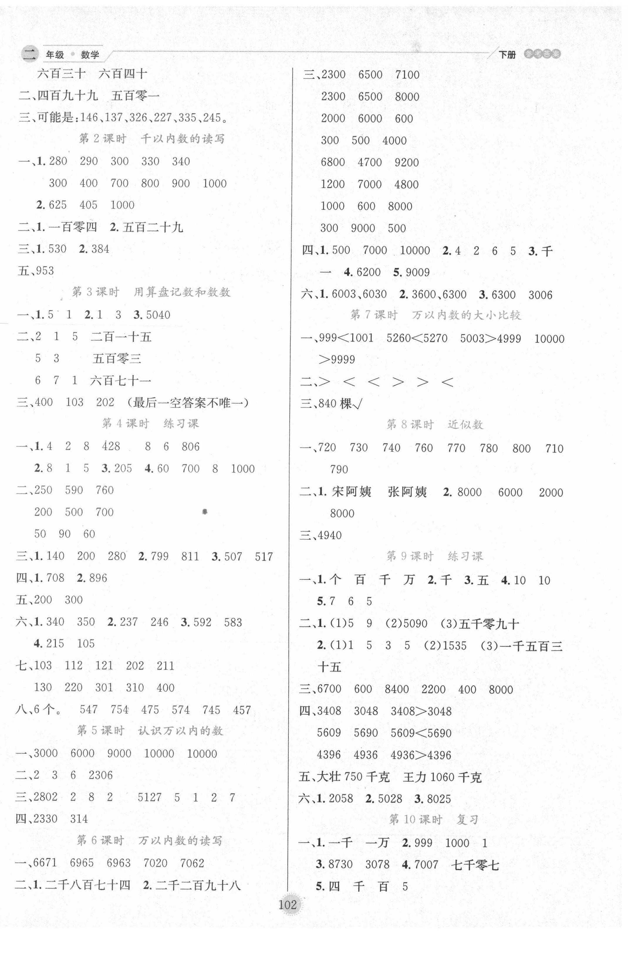 2021年優(yōu)秀生作業(yè)本二年級數(shù)學(xué)下冊蘇教版 參考答案第2頁