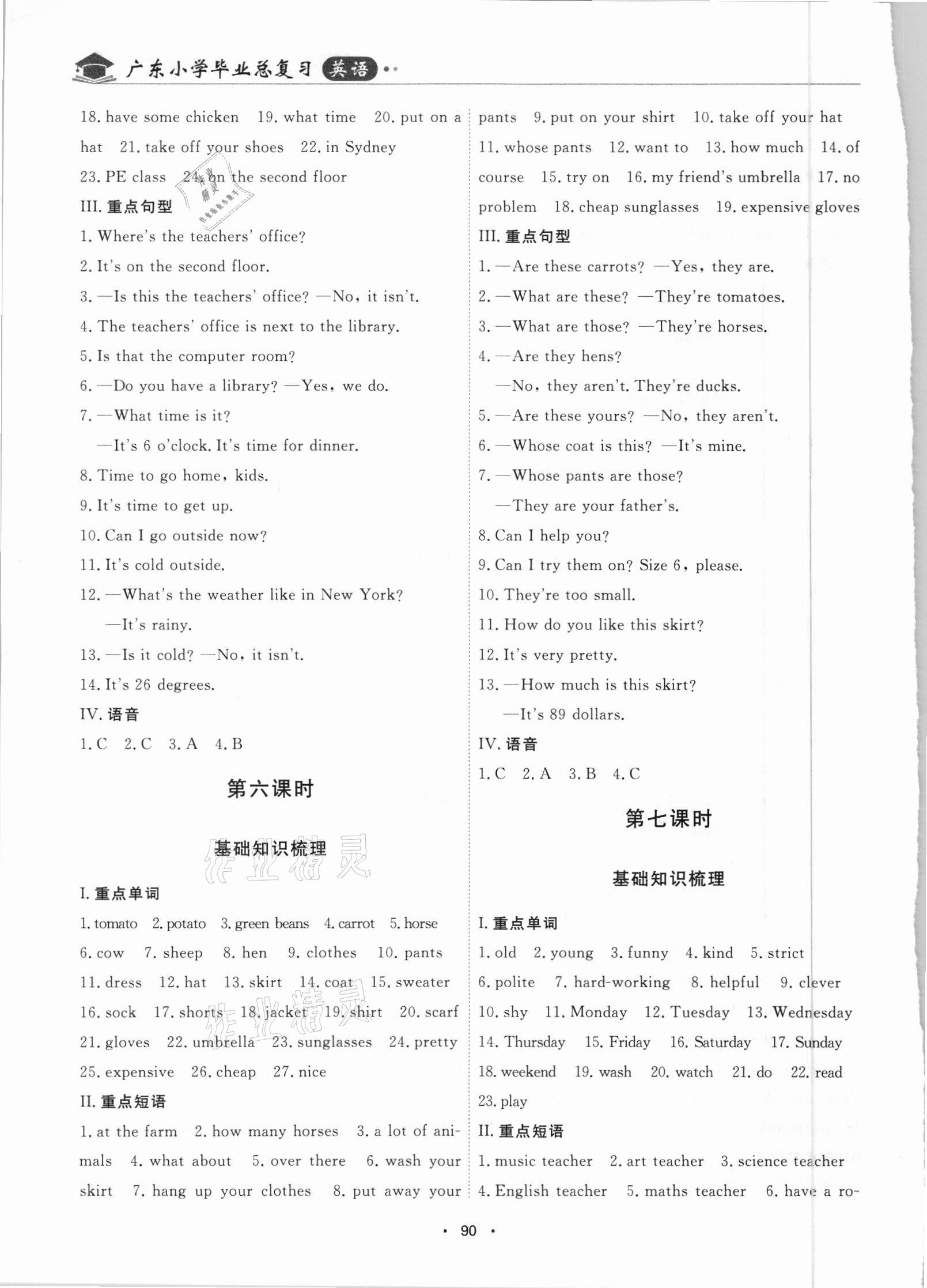 2021年廣東小學(xué)畢業(yè)總復(fù)習(xí)英語(yǔ)佛山專版 參考答案第4頁(yè)