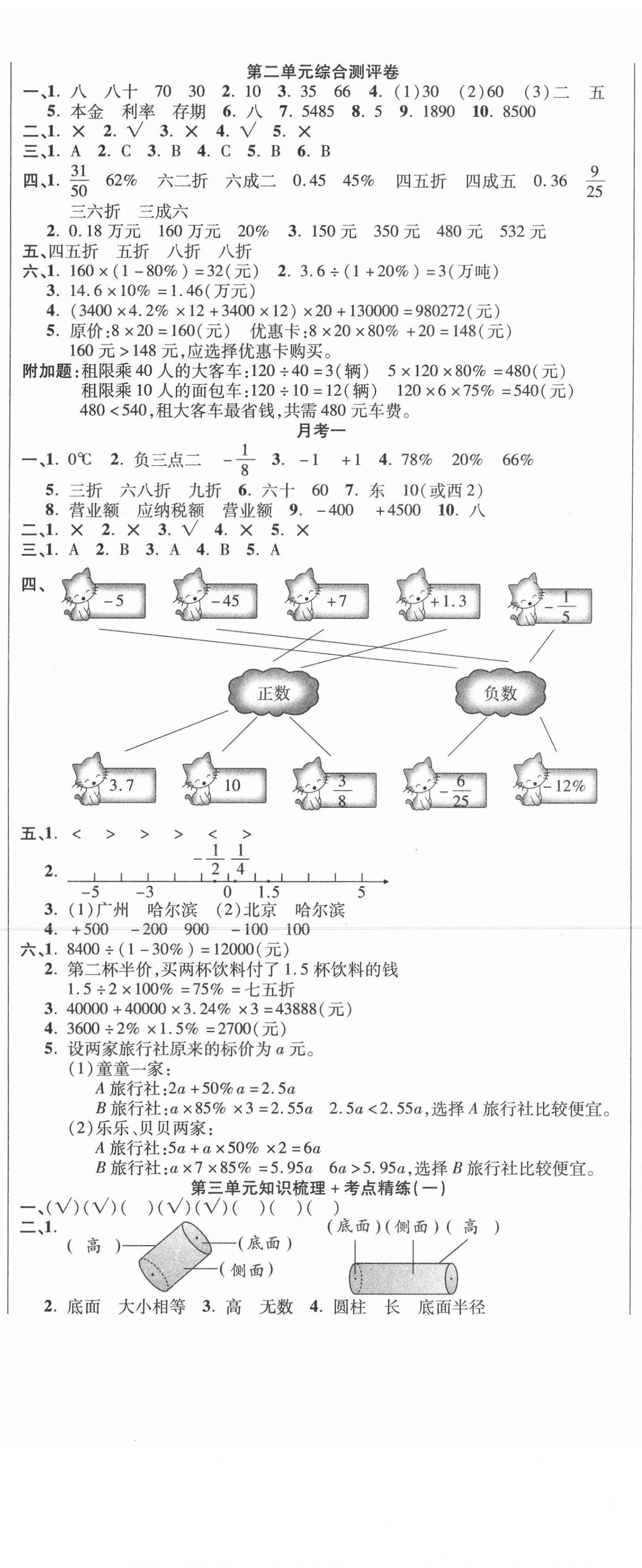 2021年名師考點梳理卷六年級數(shù)學下冊人教版 參考答案第2頁