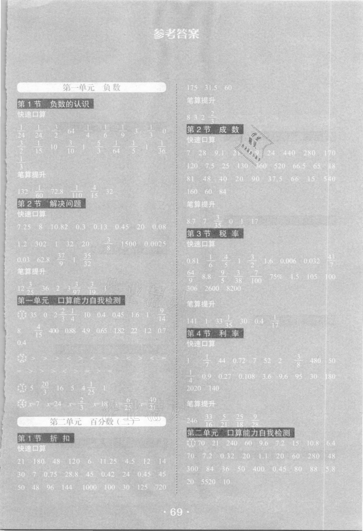 2021年心算口算六年級下冊人教版江西科學(xué)技術(shù)出版社 第1頁