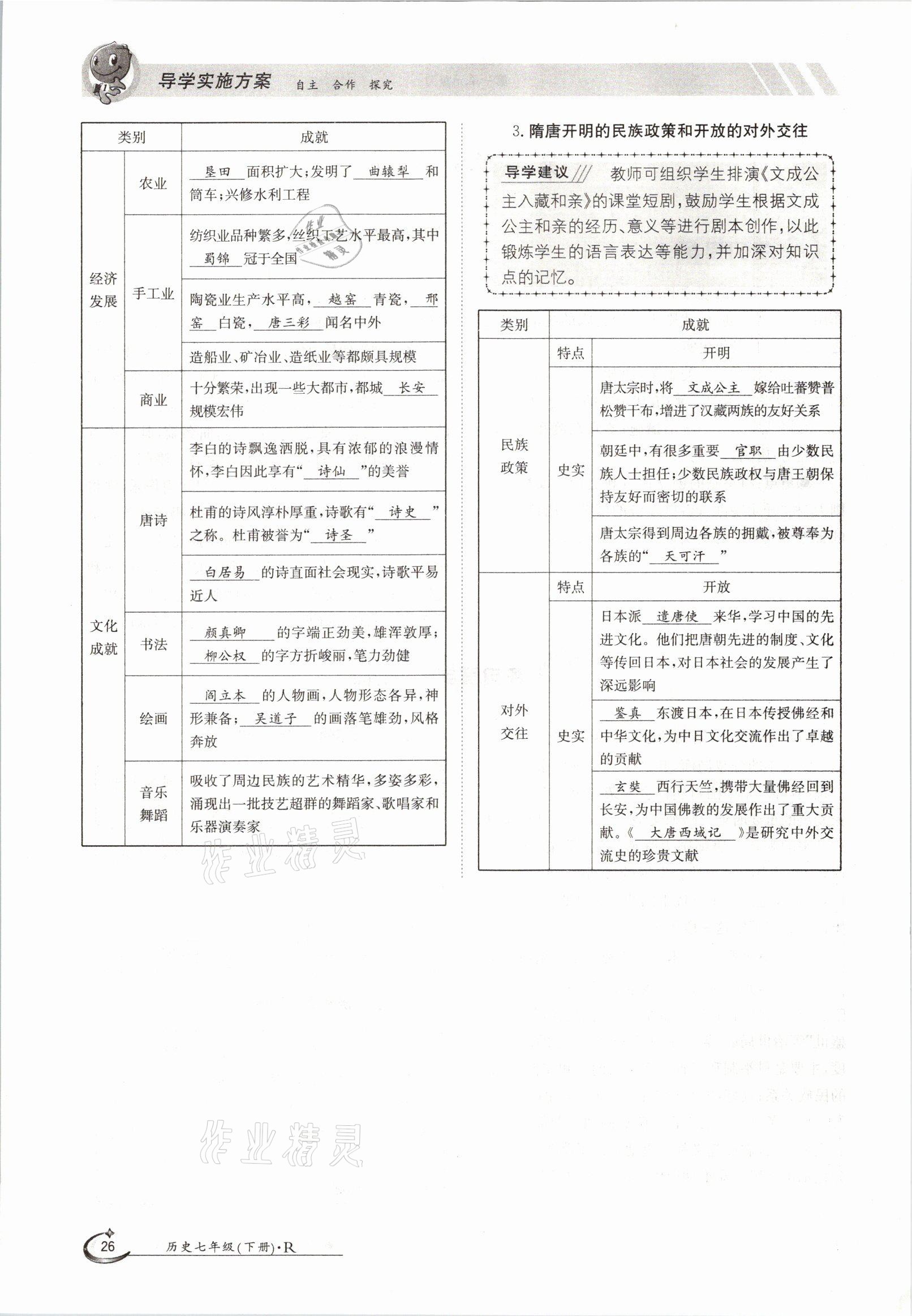 2021年金太陽導學測評七年級歷史下冊人教版 參考答案第26頁