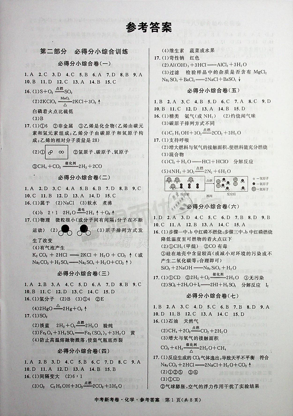 2021年中考新考卷化學 參考答案第1頁