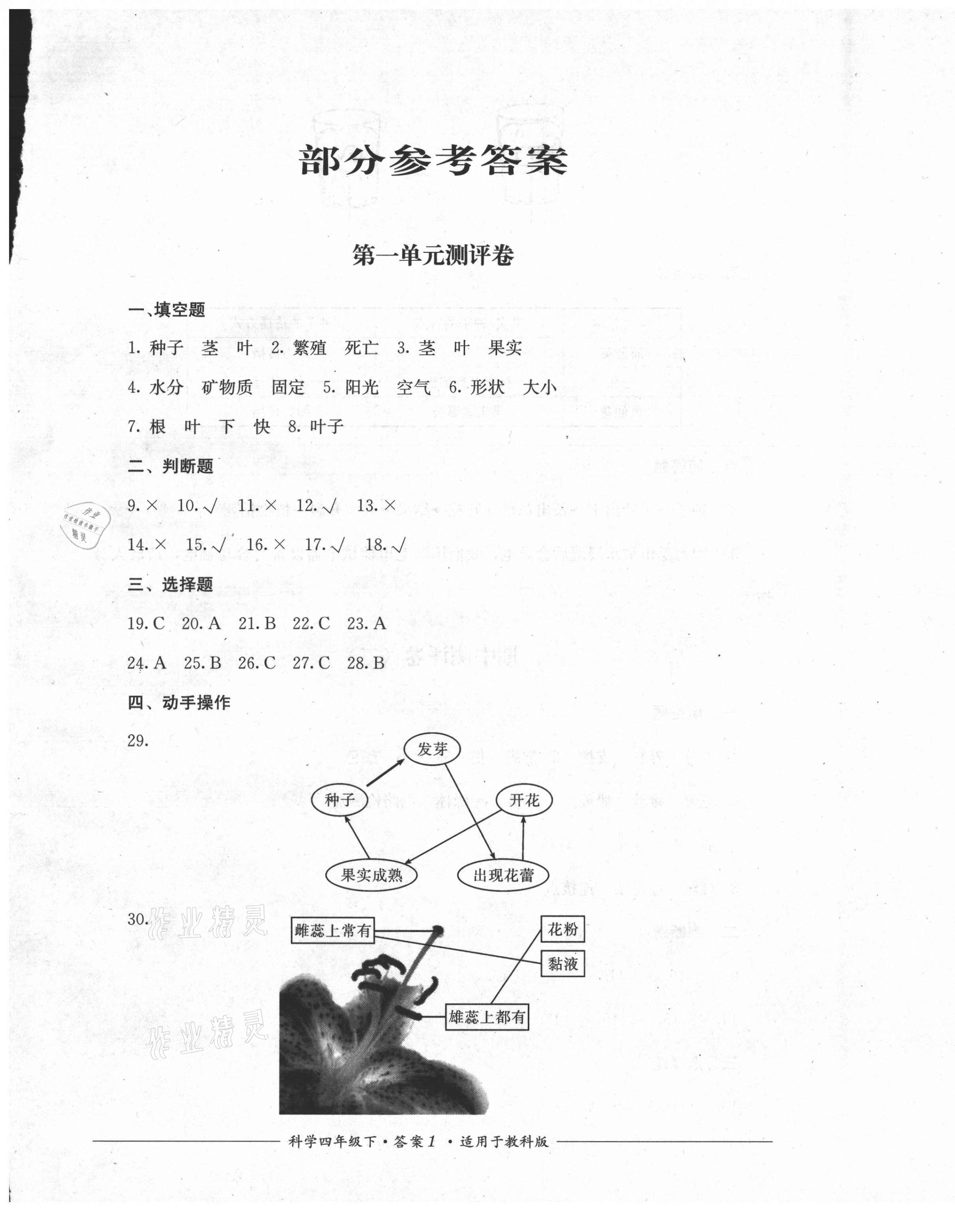 2021年單元測評四年級科學(xué)下冊教科版四川教育出版社 第1頁