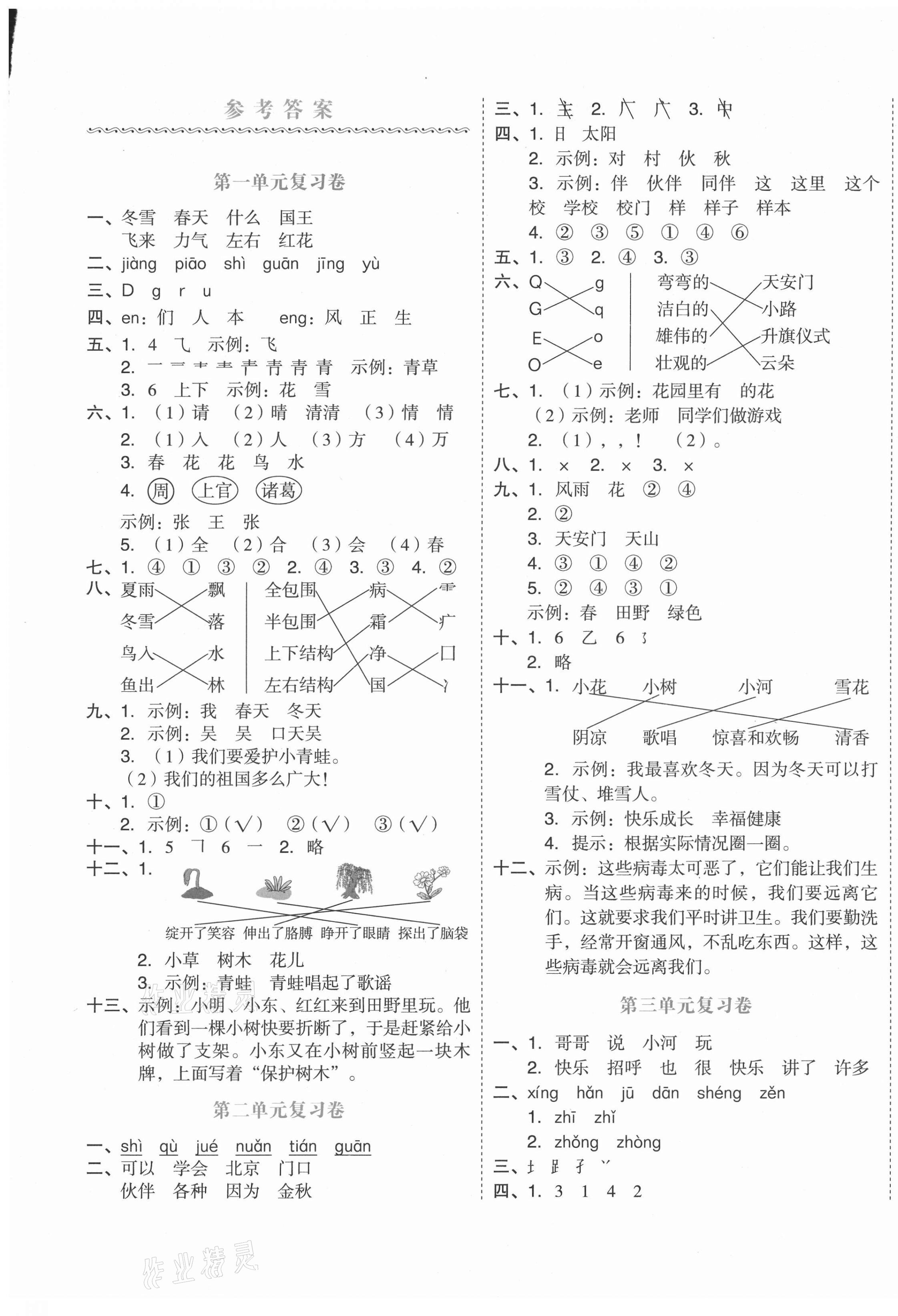 2021年全品小复习一年级语文下册人教版江苏专版 第1页