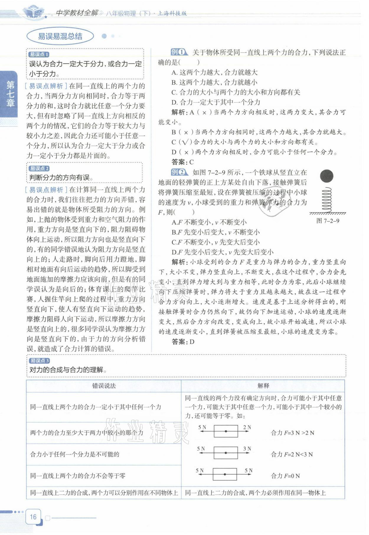 2021年教材课本八年级物理下册沪科版&nbsp;参考答案第16页
