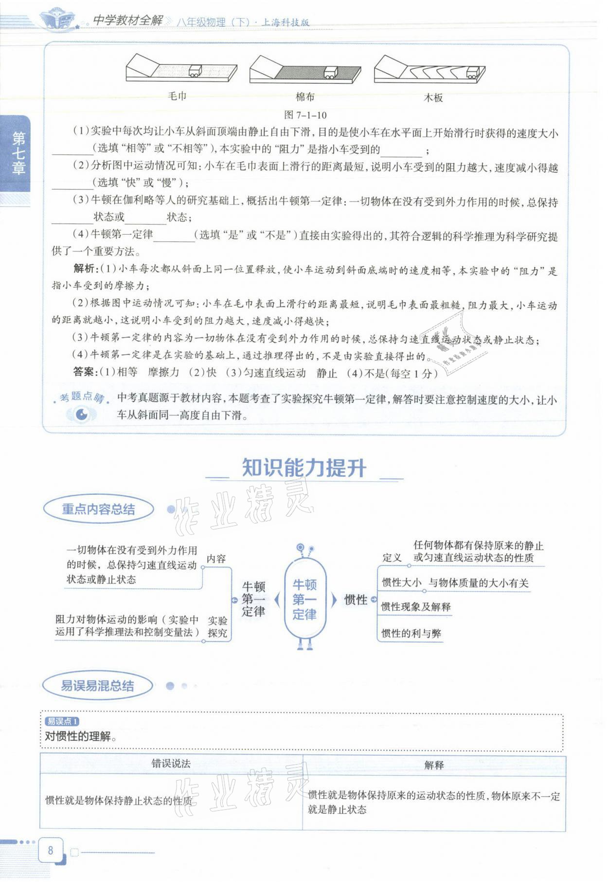 2021年教材课本八年级物理下册沪科版&nbsp;参考答案第8页