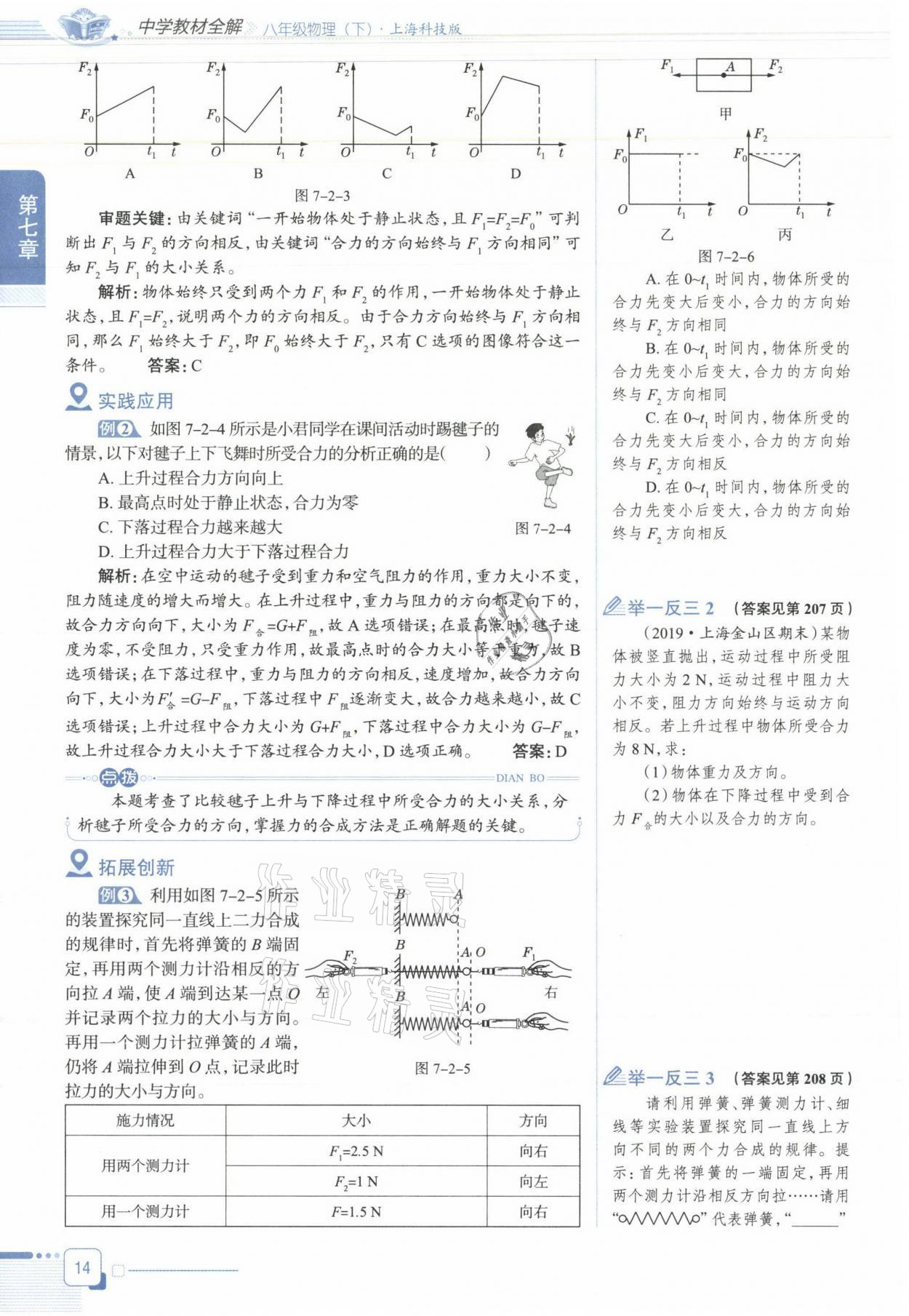 2021年教材课本八年级物理下册沪科版&nbsp;参考答案第14页