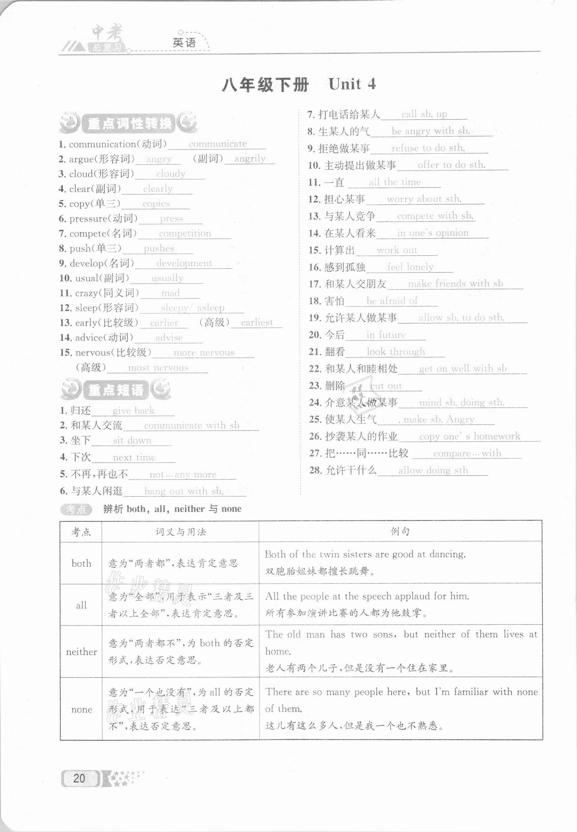 2021年中考命題調(diào)研英語 參考答案第20頁