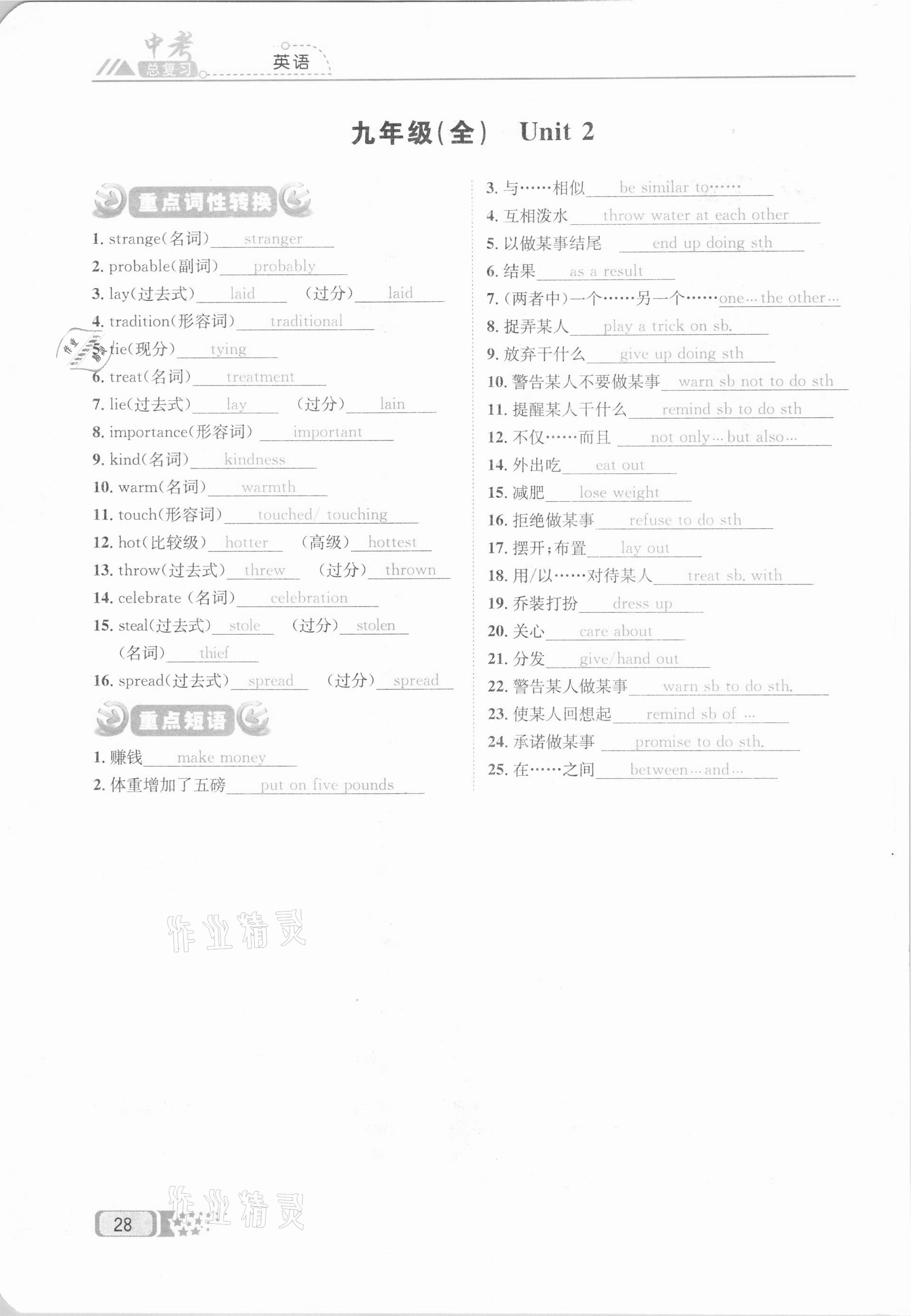 2021年中考命題調(diào)研英語 參考答案第28頁