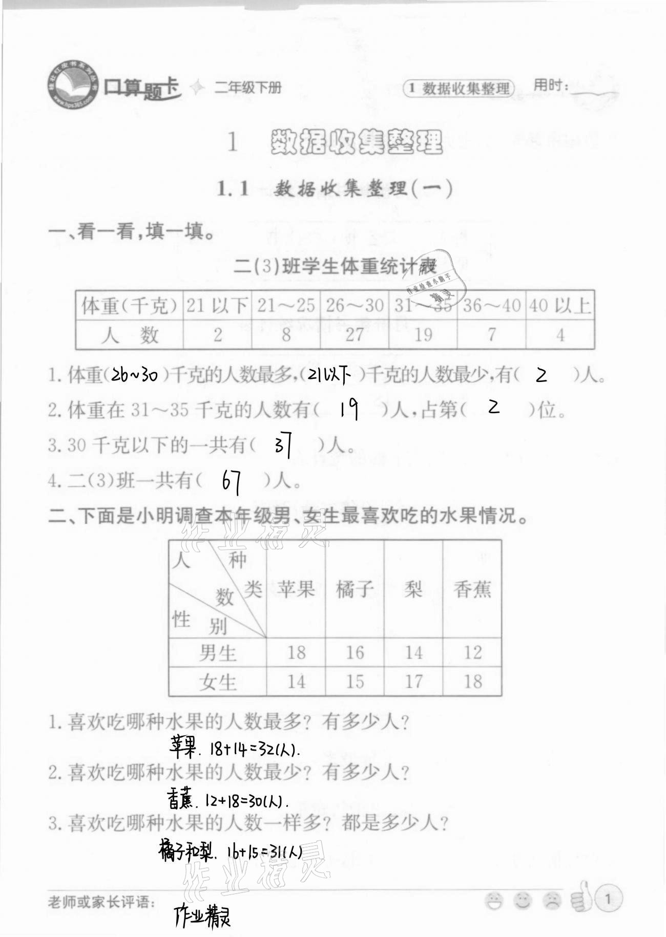 2021年桂壯紅皮書口算題卡二年級下冊人教版 第1頁