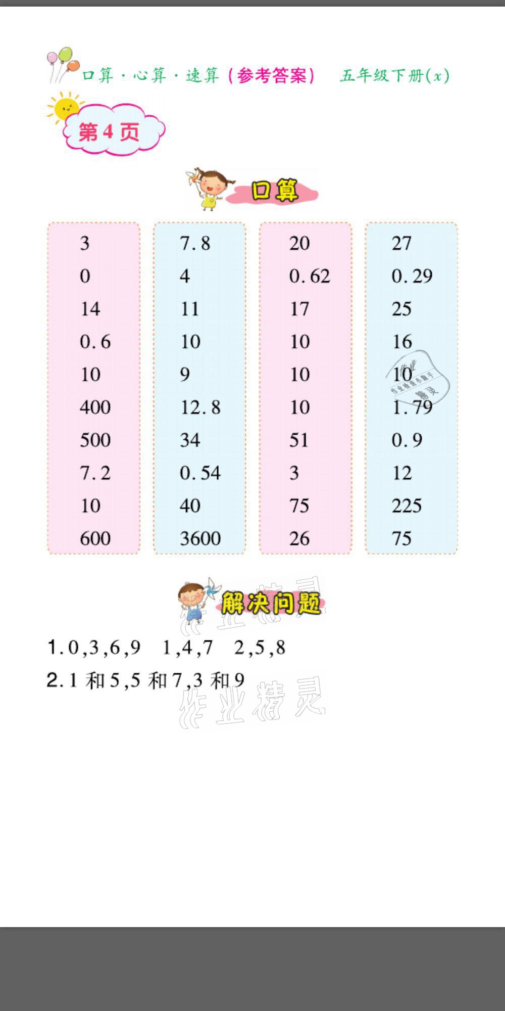 2021年口算題卡口算心算速算五年級(jí)數(shù)學(xué)下冊(cè)西師大版 參考答案第4頁(yè)