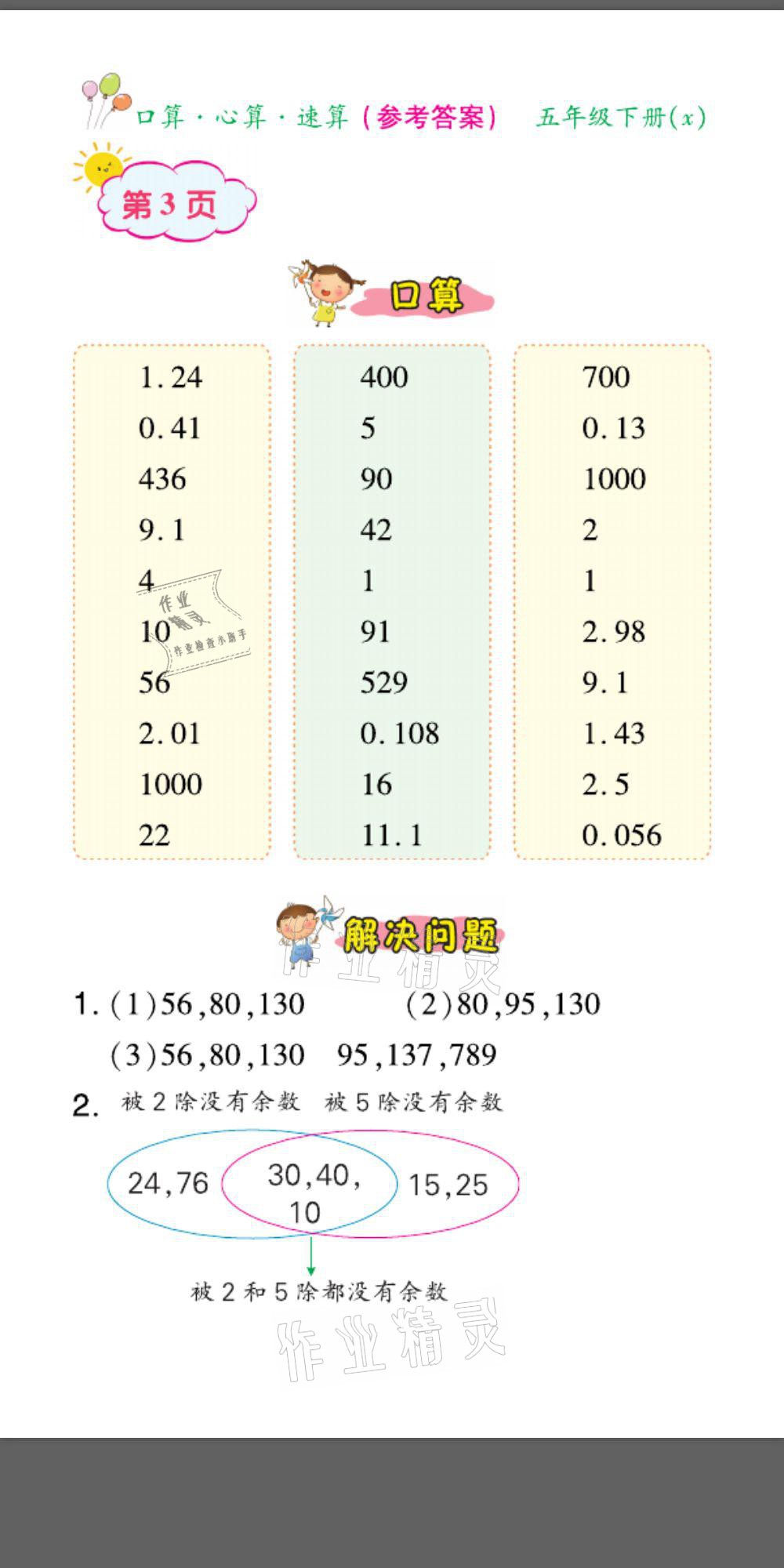 2021年口算題卡口算心算速算五年級(jí)數(shù)學(xué)下冊(cè)西師大版 參考答案第3頁(yè)