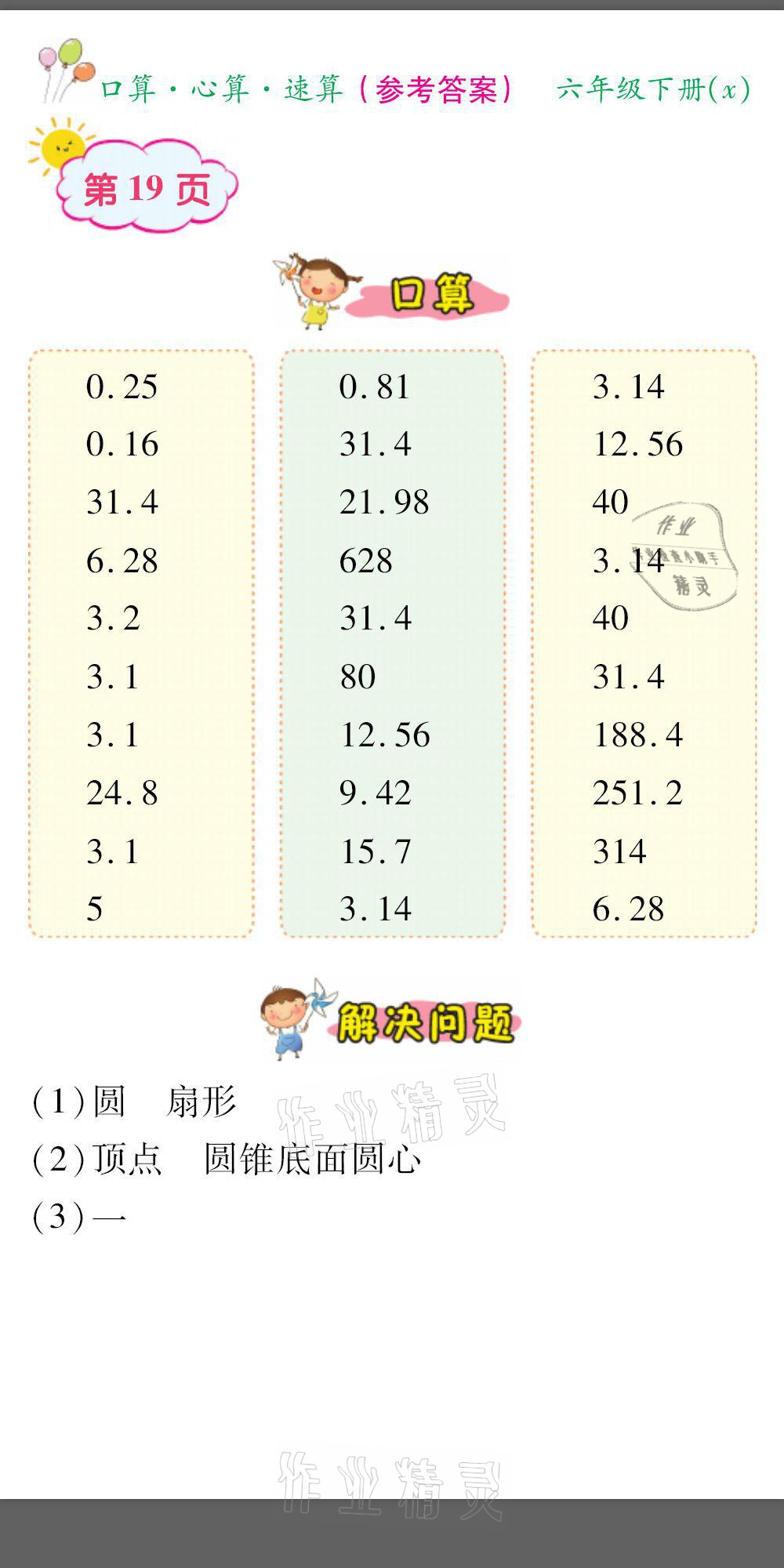 2021年口算題卡口算心算速算六年級數(shù)學(xué)下冊西師大版 參考答案第19頁